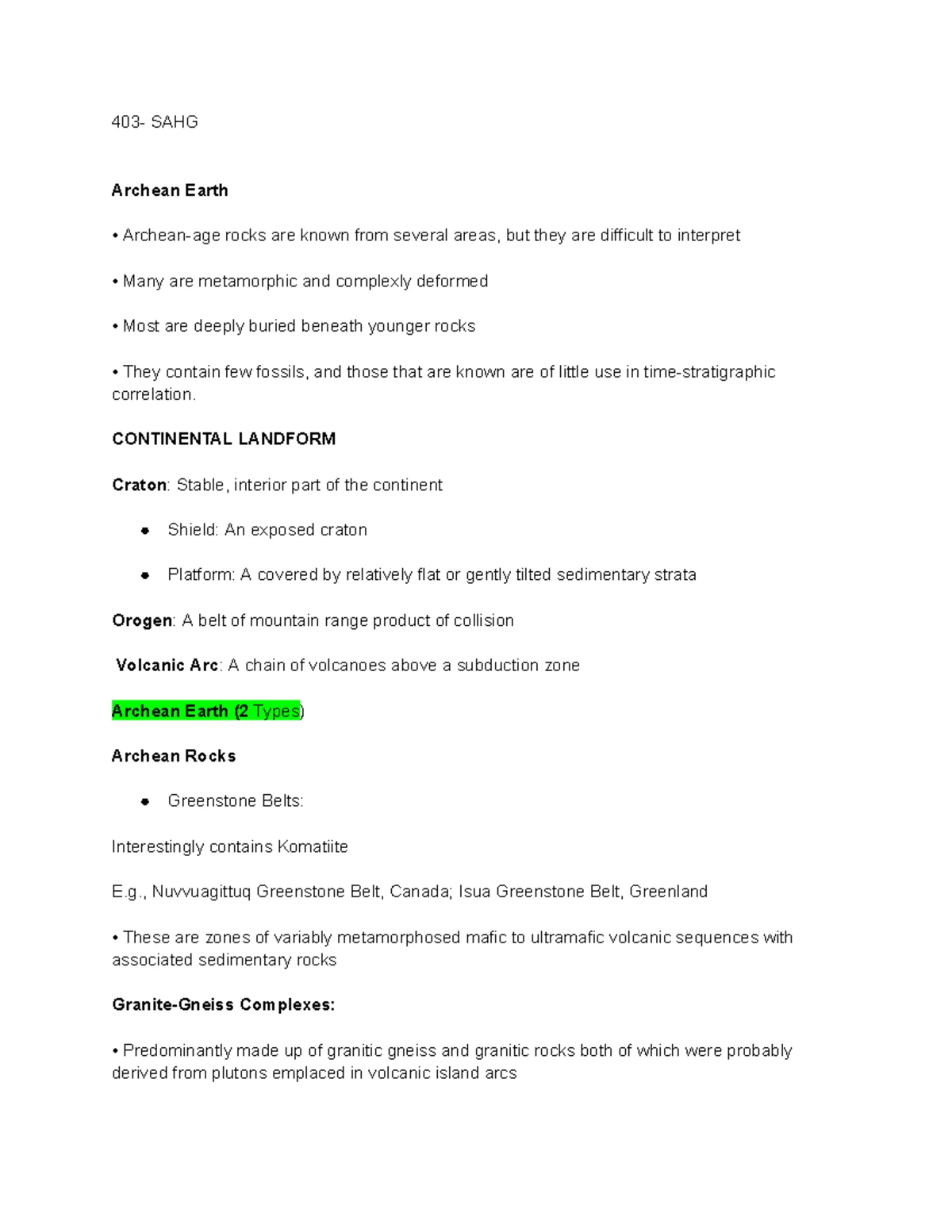 GeoE 402 - Geology - Comprehensive Notes on Earth's Evolution and ...
