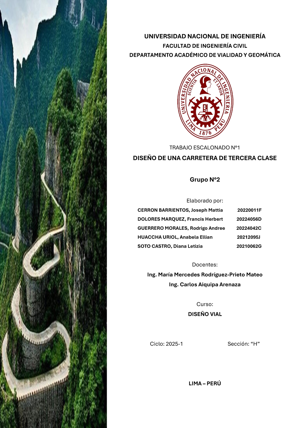 G2 TV761 - Trabajo Escalonado: Diseño de Carretera de Tercera Clase - Document Preview