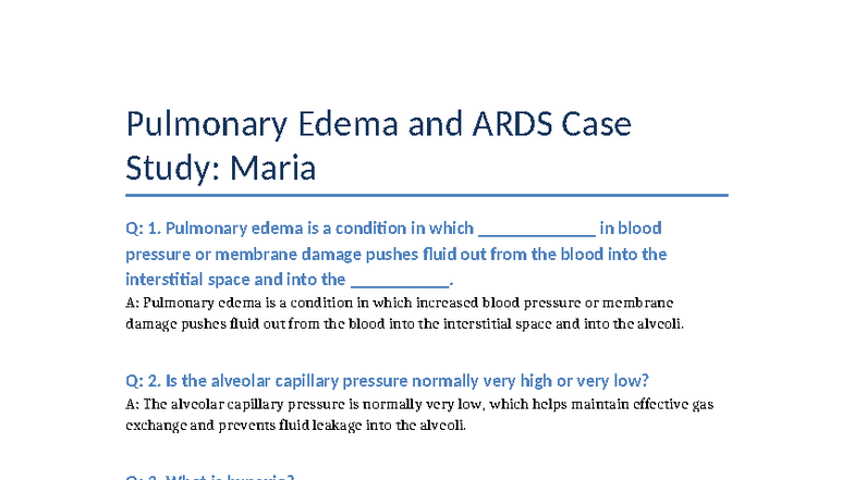Pulmonary Edema & ARDS Case Study: Maria Q&A Analysis - Studocu