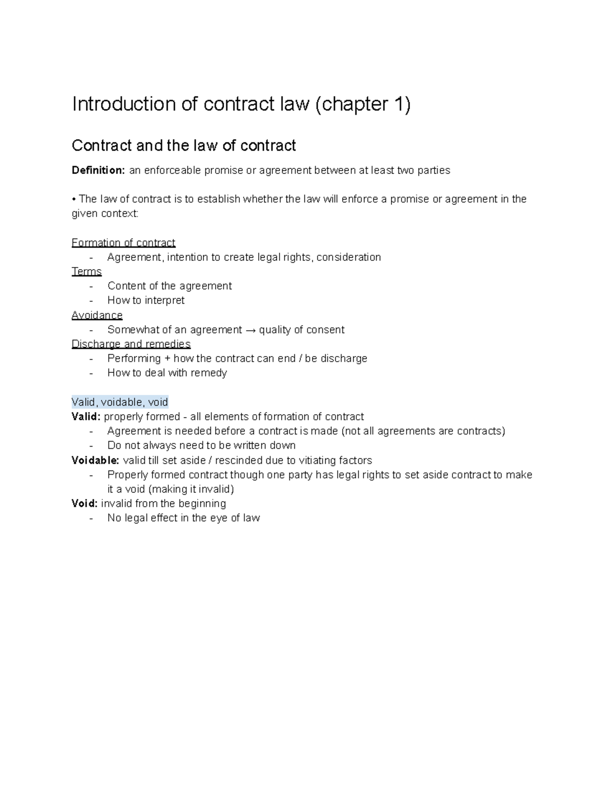 LAW 105 - Final Exam Notes on Contract Law & Agreement Principles - Studocu
