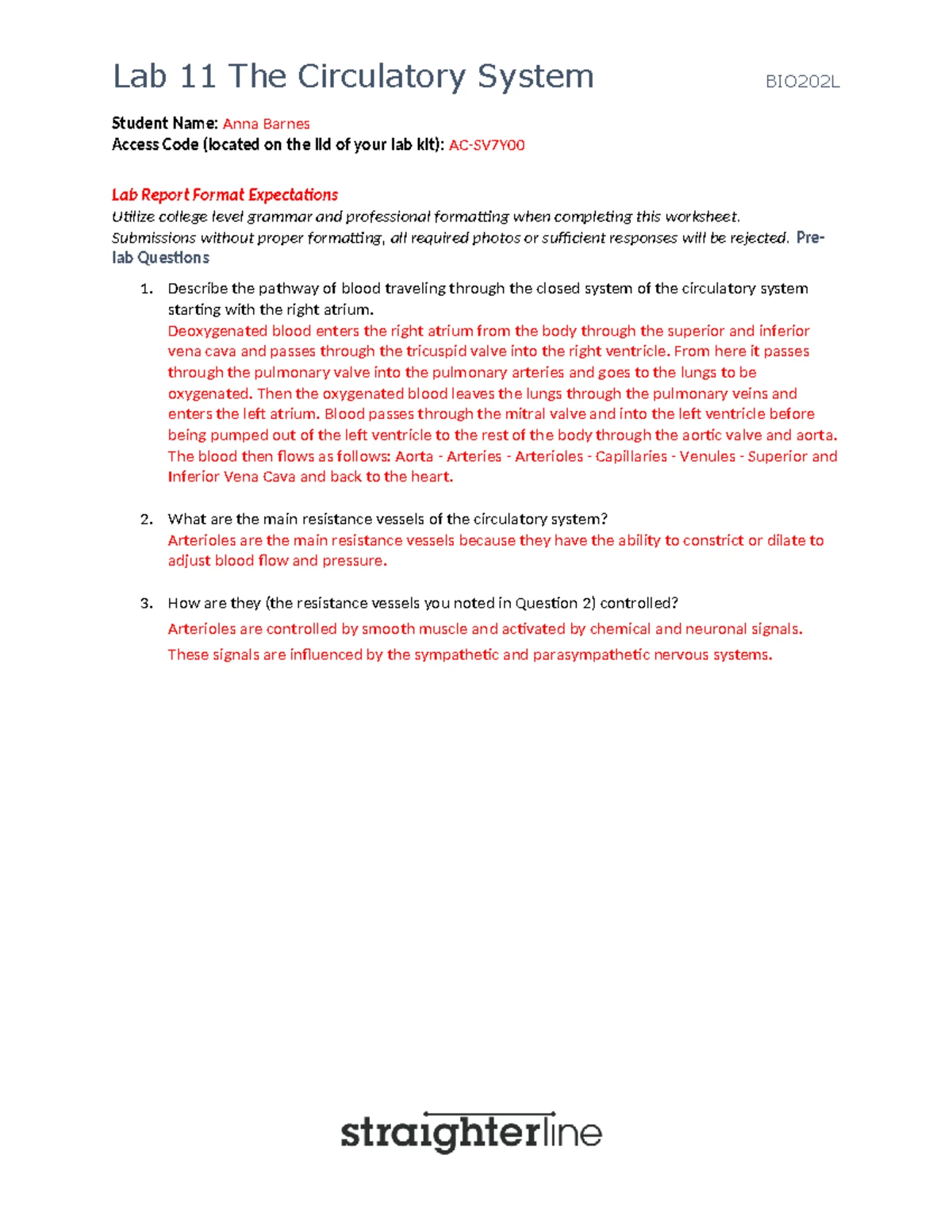 Lab 1 Worksheet: Introduction to Science BIO201L - Anatomy & Physiology ...