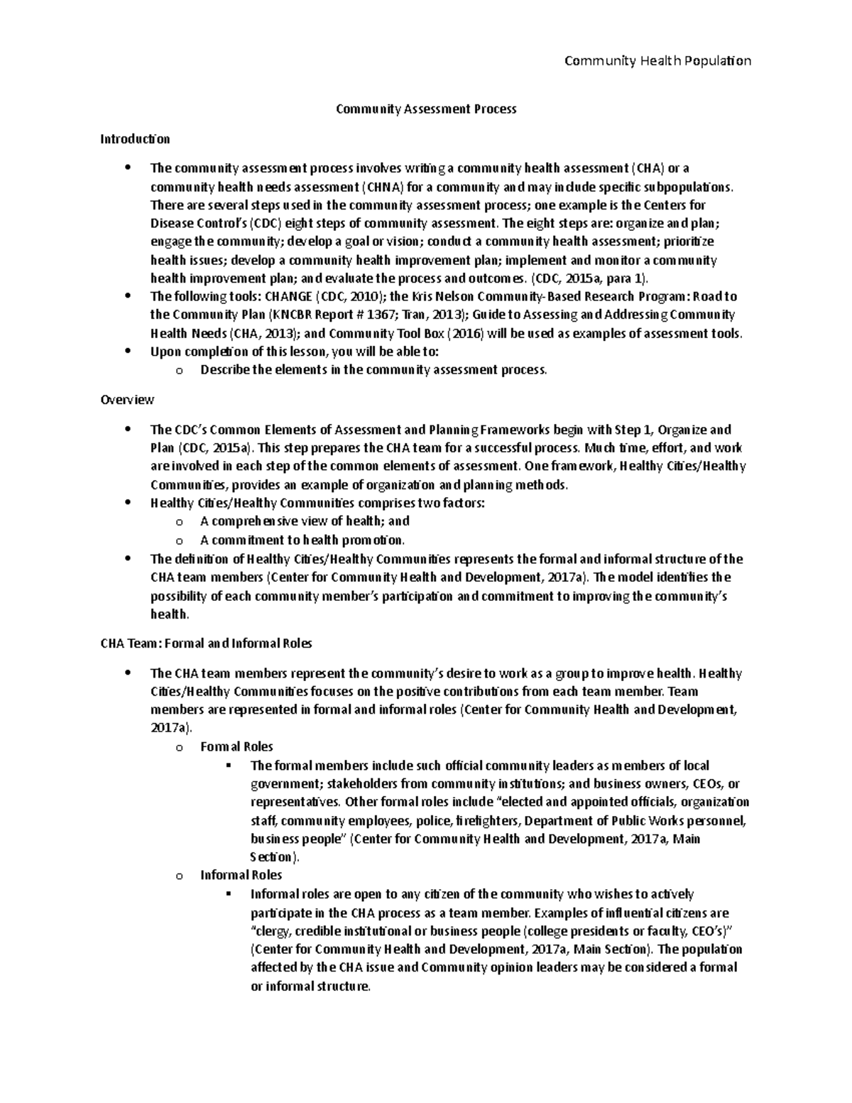 Community Health Assessment (CHA) Process Overview and Tools - Studocu