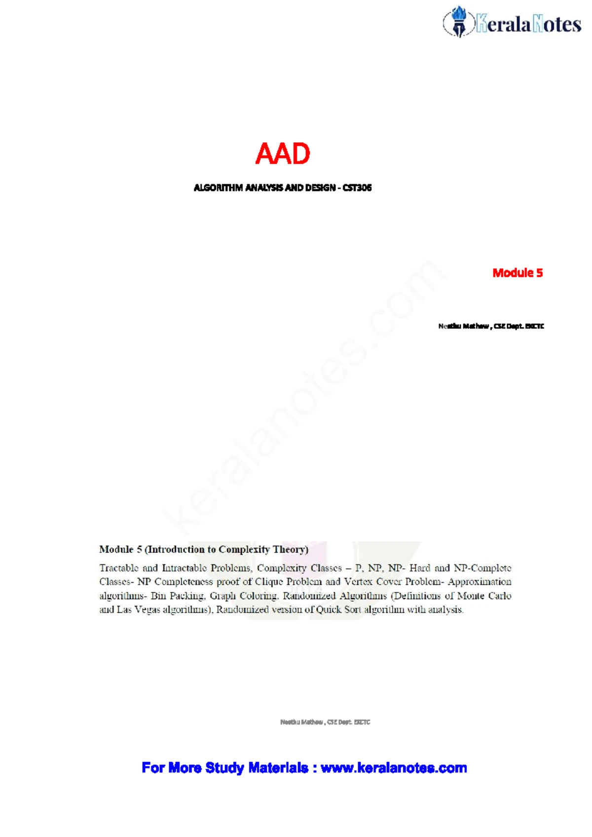 CST 306 Algorithm Analysis and Design: Divide and conquer strategies ...