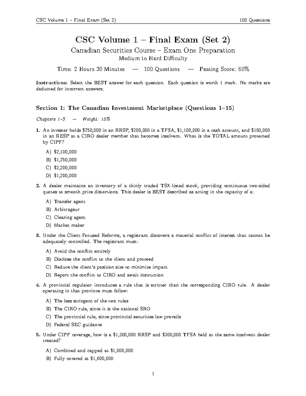 CSC Volume 1 Final Exam (Set 2) - 100 Questions Review Guide - Studocu
