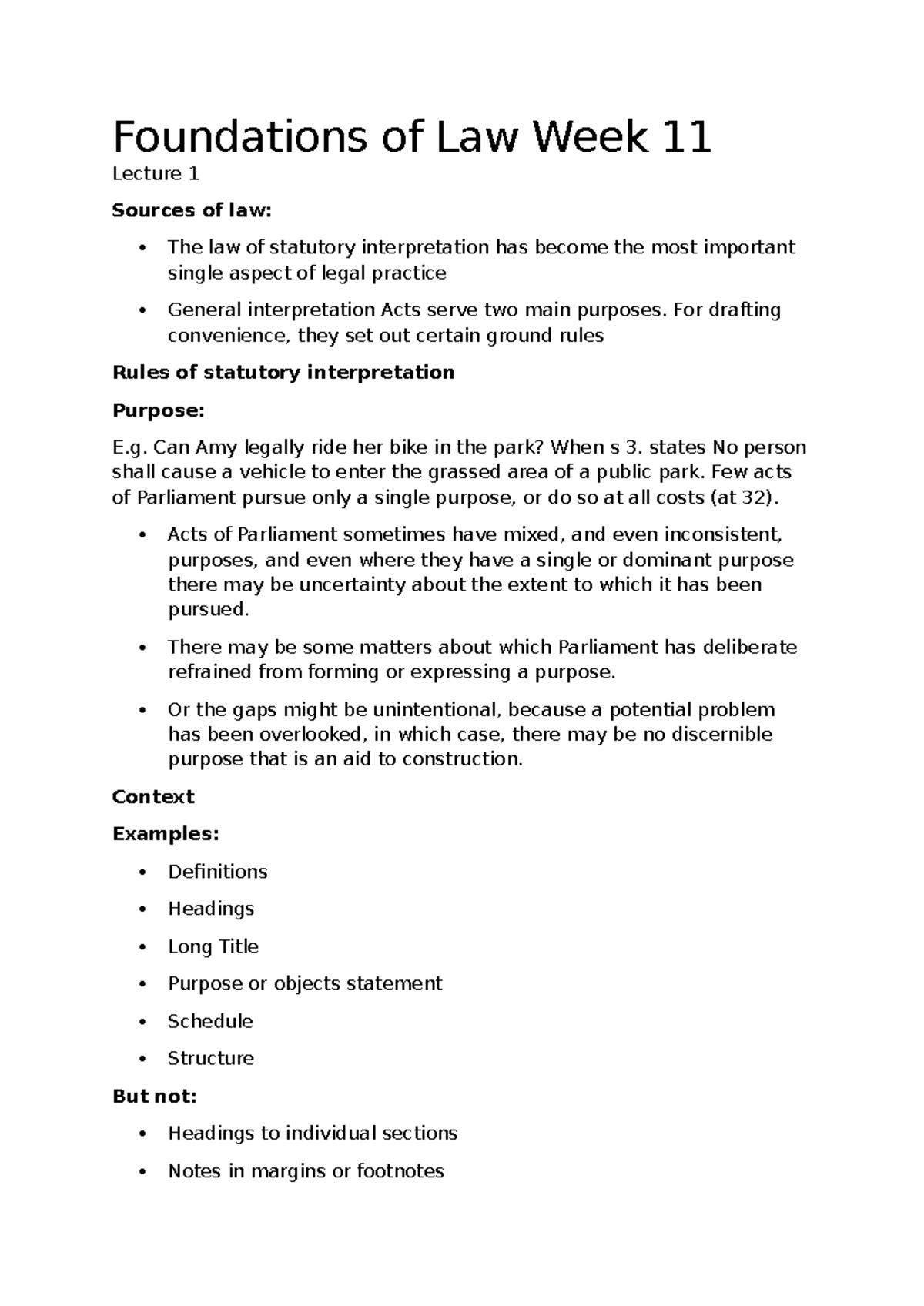 Foundations of Law (LAW101) Week 11 Lecture: Statutory Interpretation ...