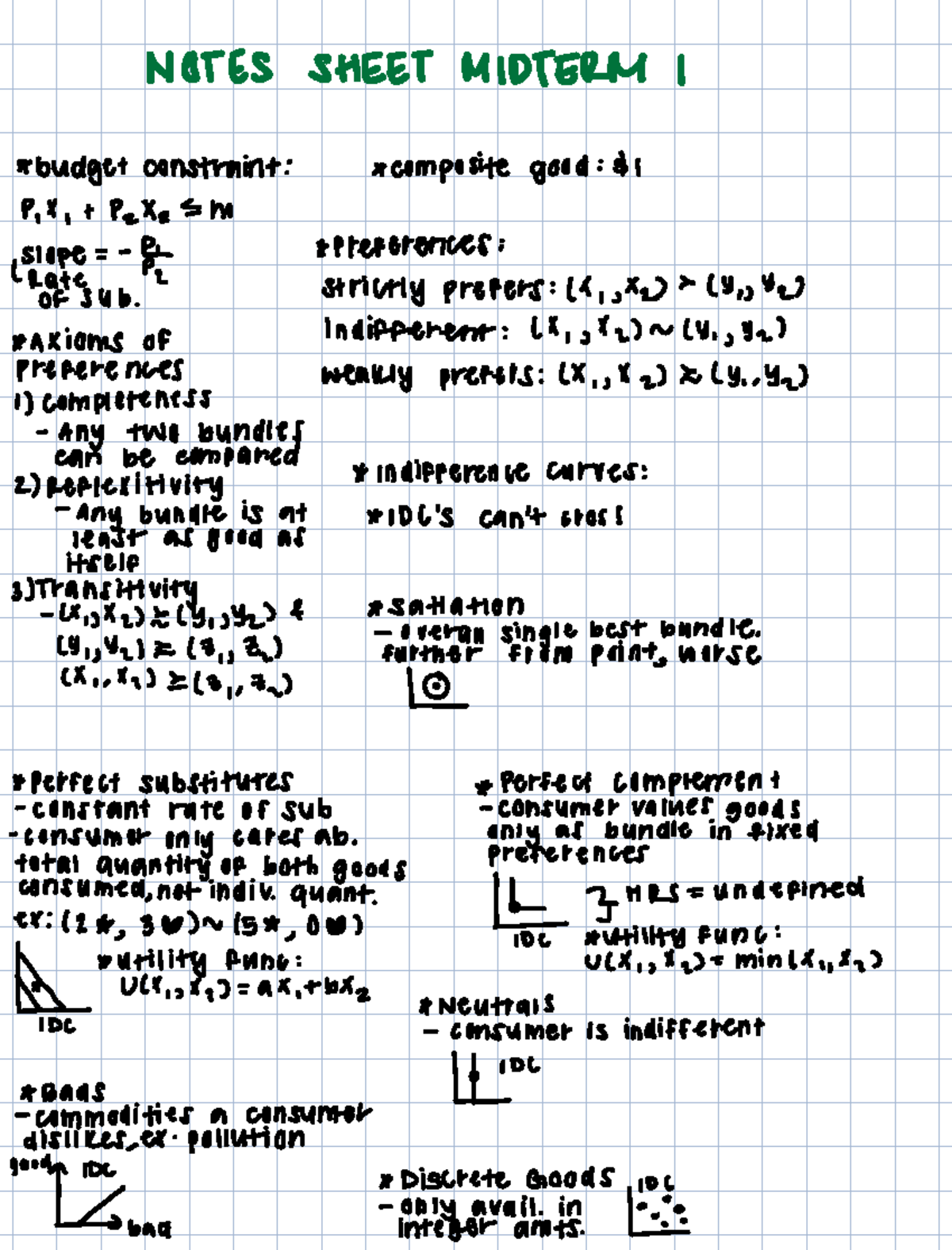 Midterm Notes: Budget Constraints and Preferences (Course Code) - Studocu