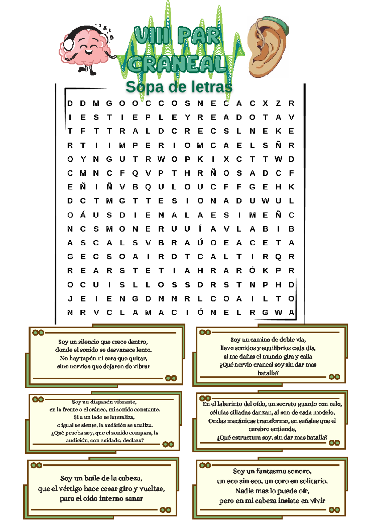 Sopa de Letras VIII: Neuroanatomía del Oído Interno - Studocu