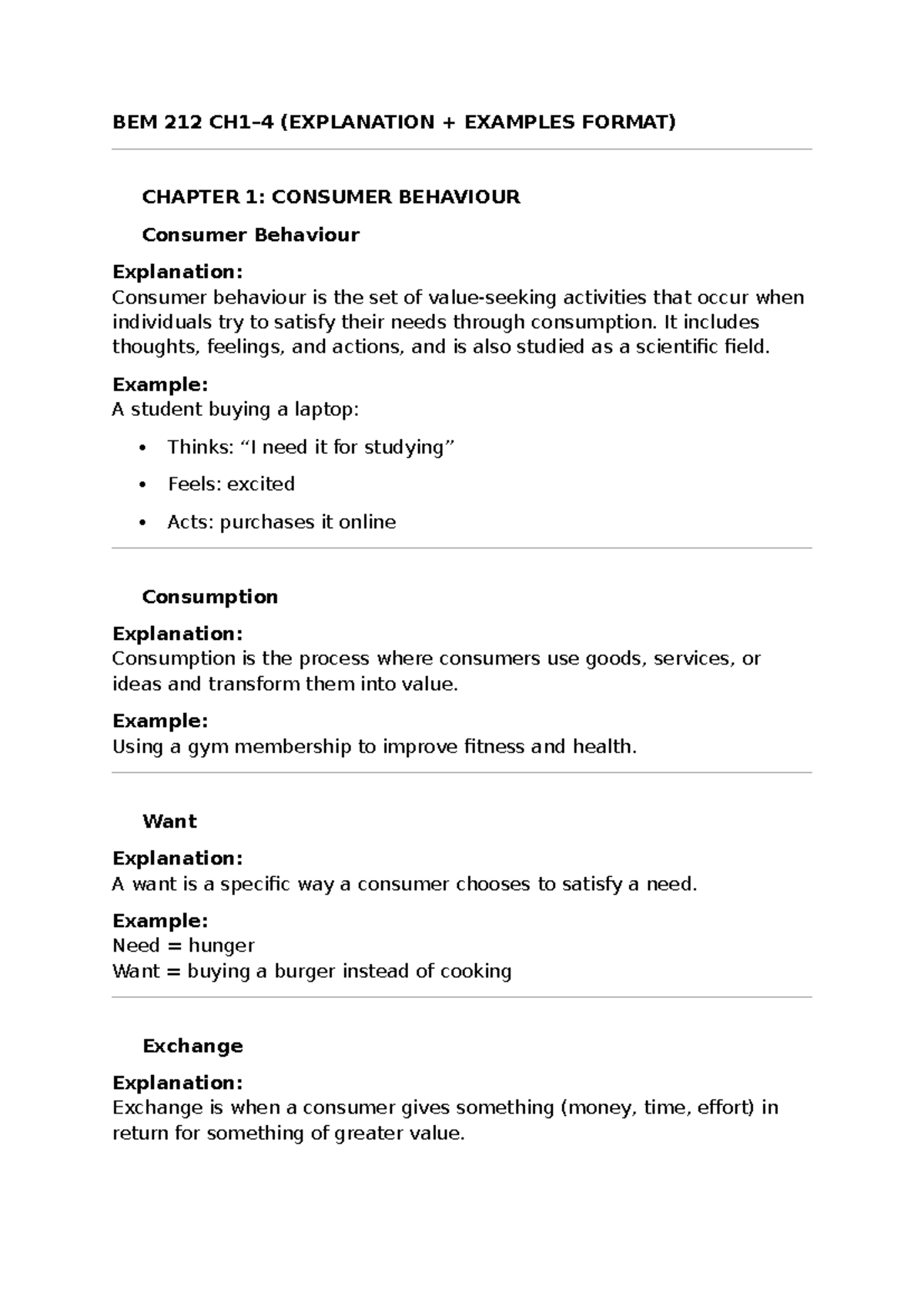 BEM 212 CHAPTER 1-3: Consumer Behaviour & Value Notes - Studocu