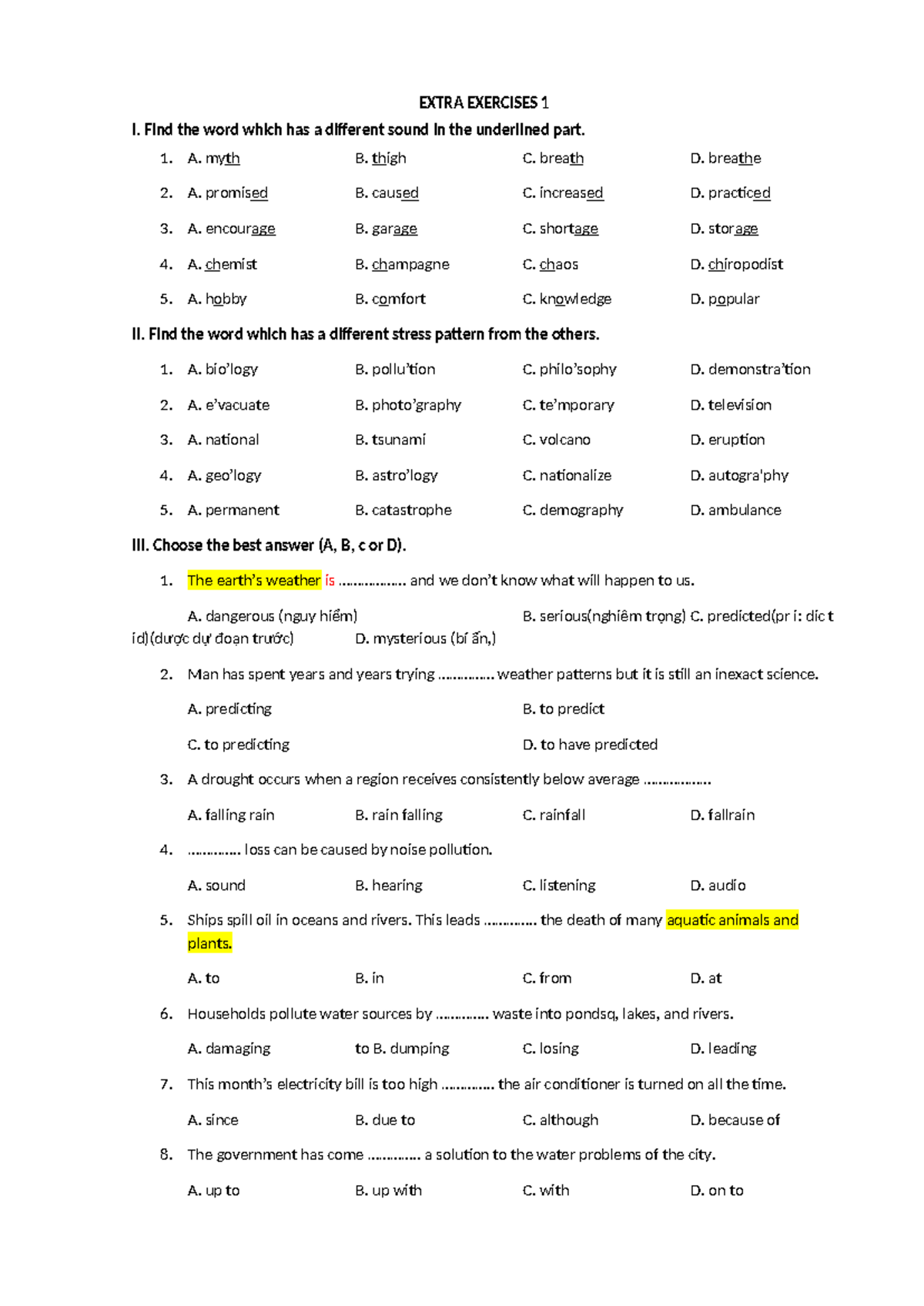 Extra Exercises 1 - Distinguishing Sounds and Stress Patterns - Studocu