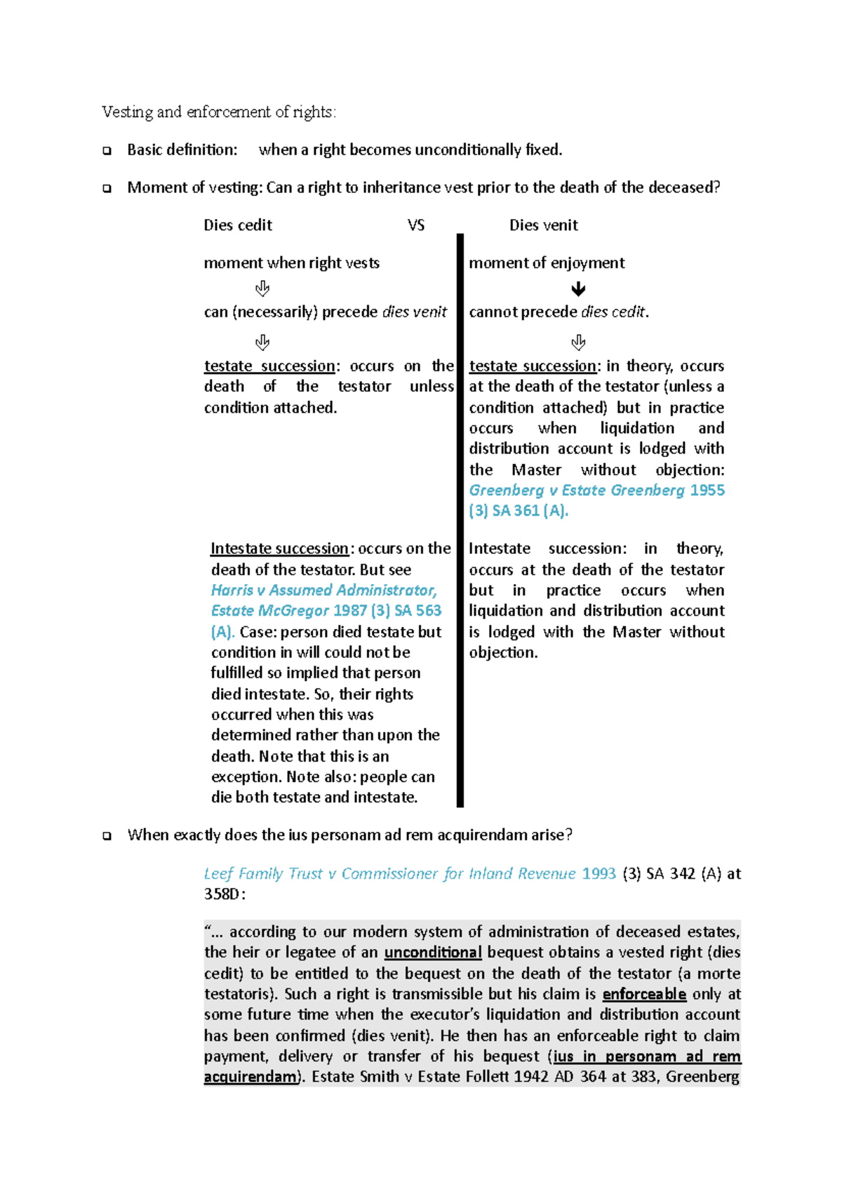 Week 5 - Understanding Vesting & Enforcement of Rights in Law - Studocu