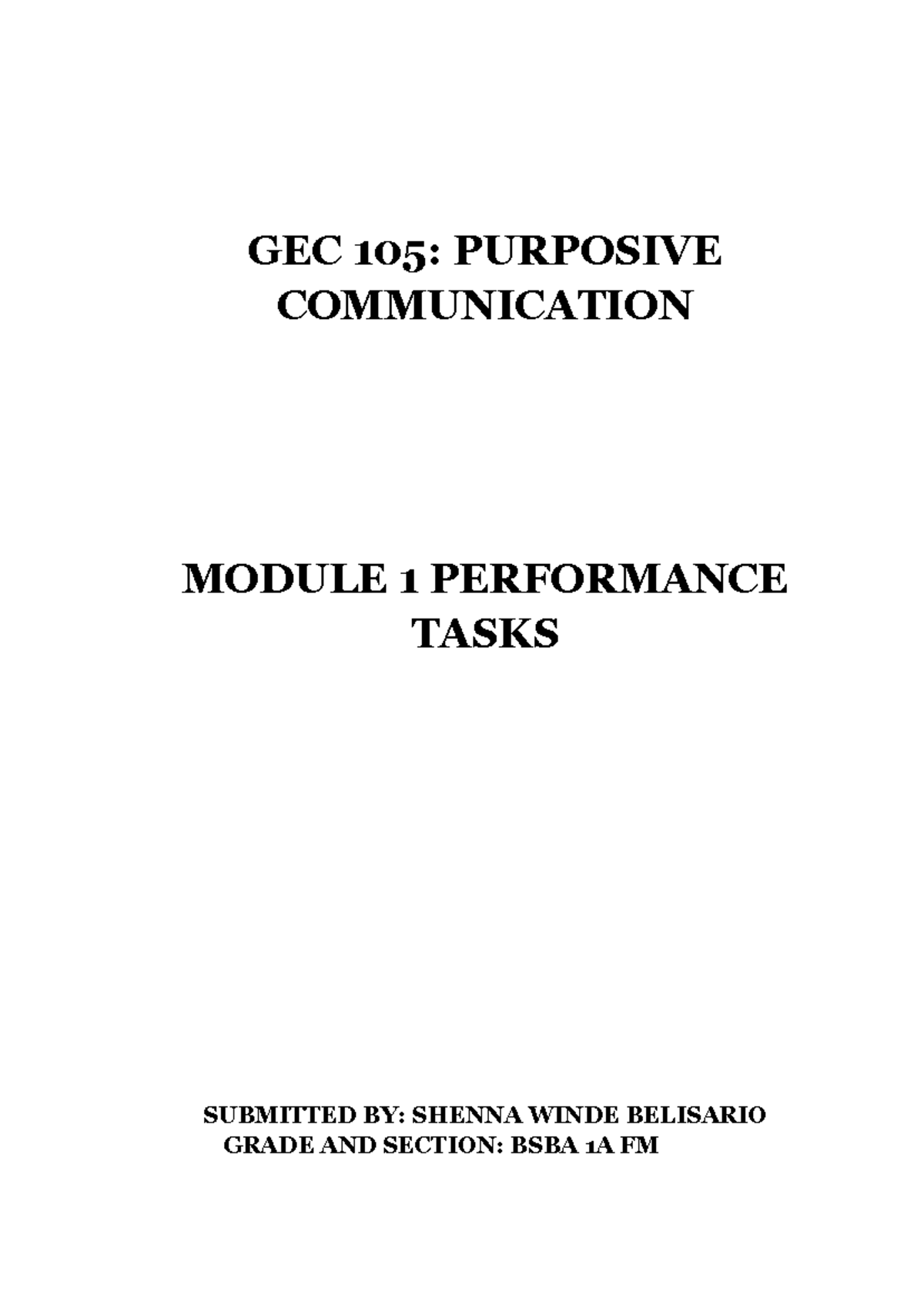 GEC 105: Module 1 Performance Tasks in Purposive Communication - Studocu
