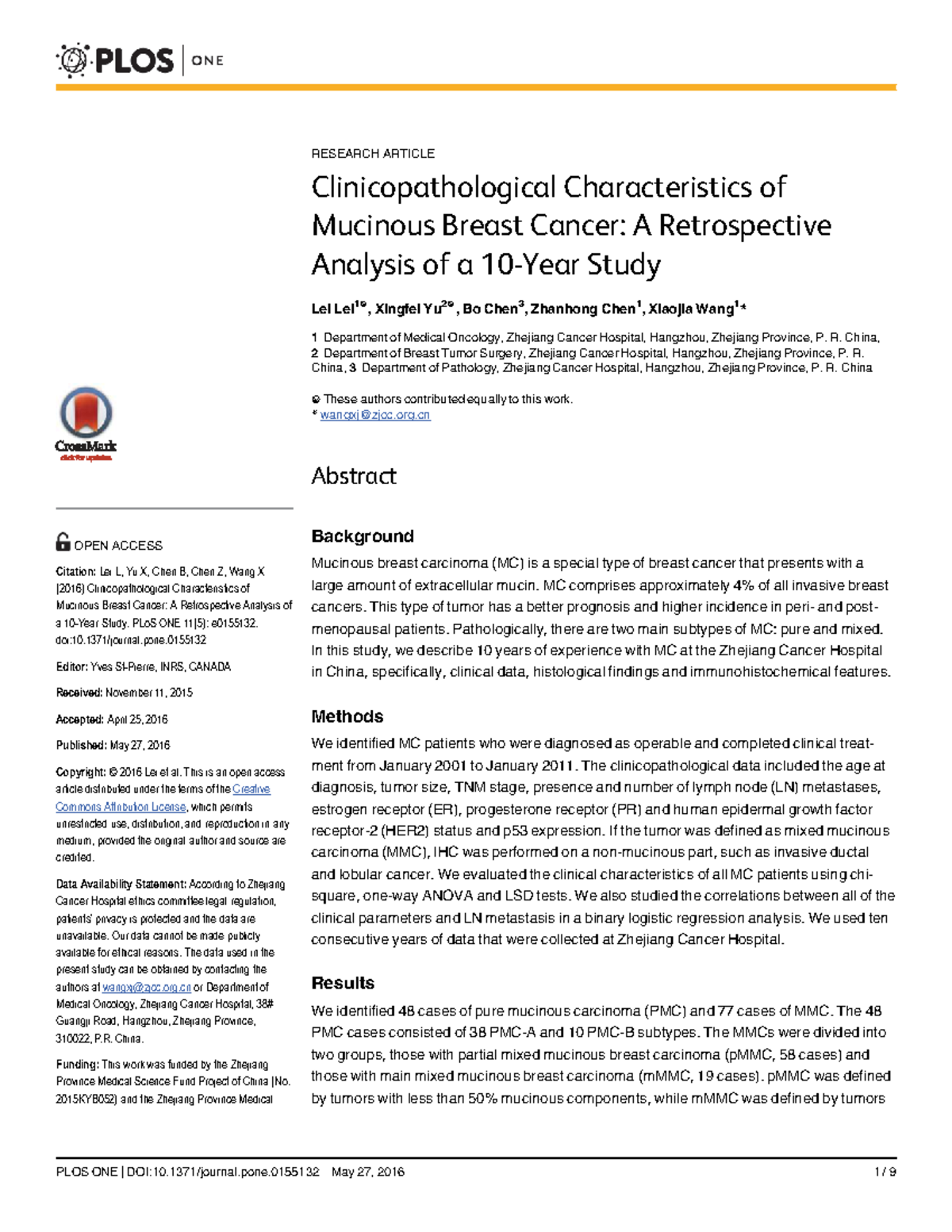 Clinicopathological Features of Mucinous Breast Cancer: A 10-Year Study ...