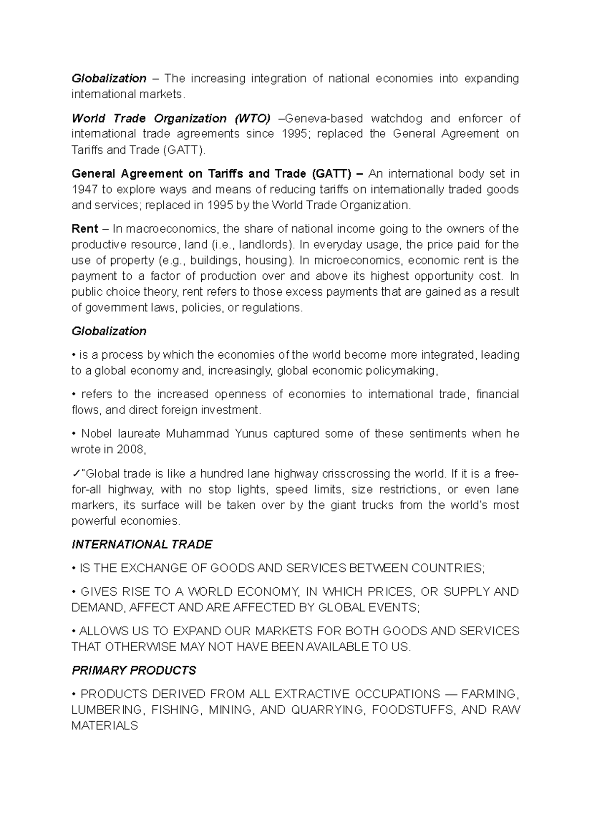 Globalization and International Trade: Key Concepts and Theories - Studocu