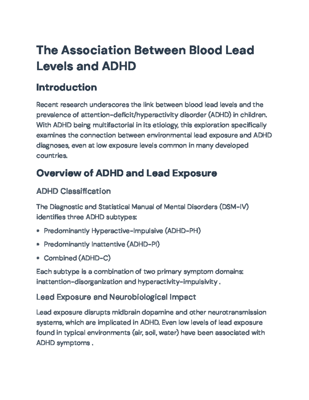 Association Between Blood Lead Levels and ADHD: A Study Overview - The ...
