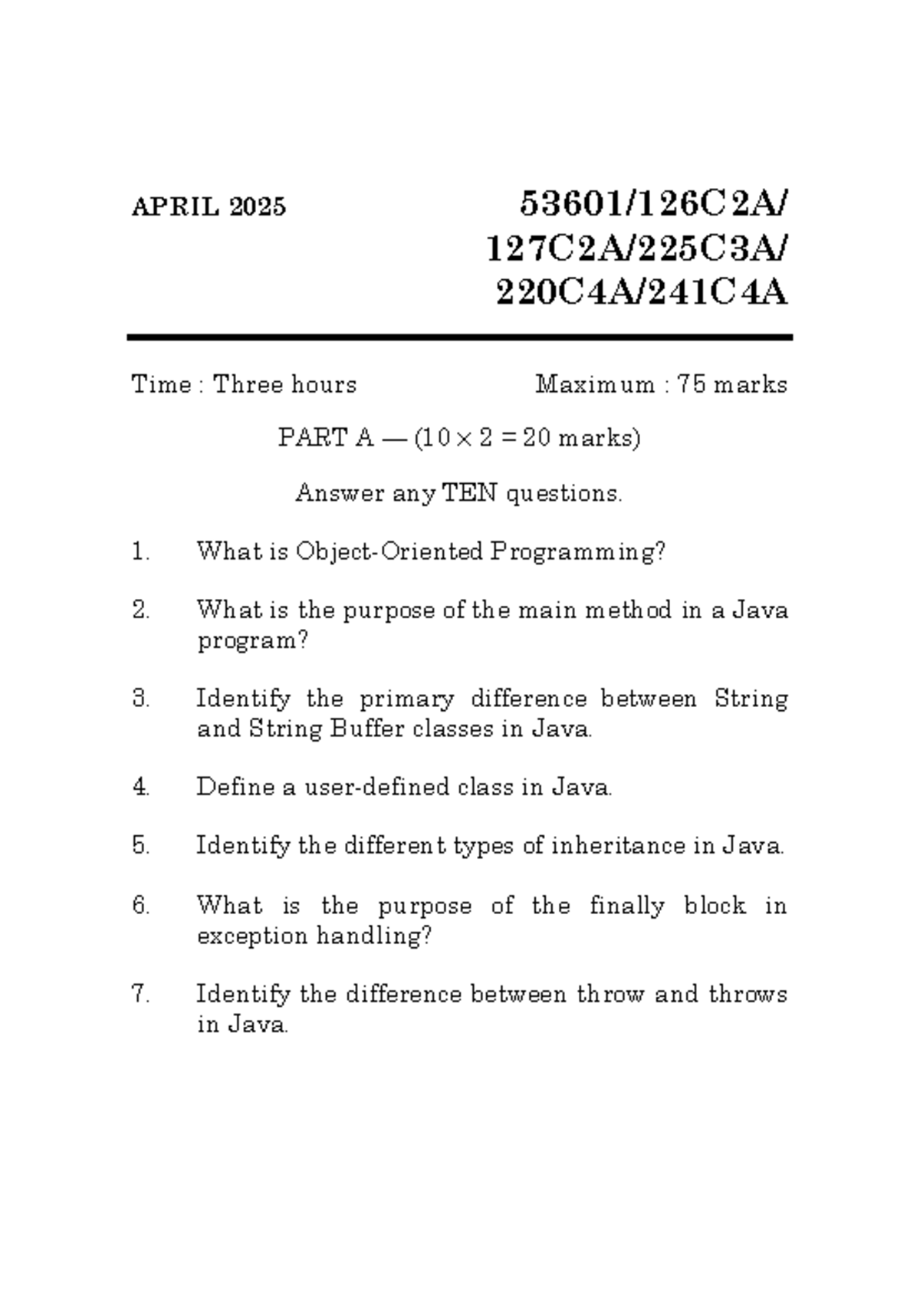 Java Programming Final Exam - APR-2025 220c4a - Studocu