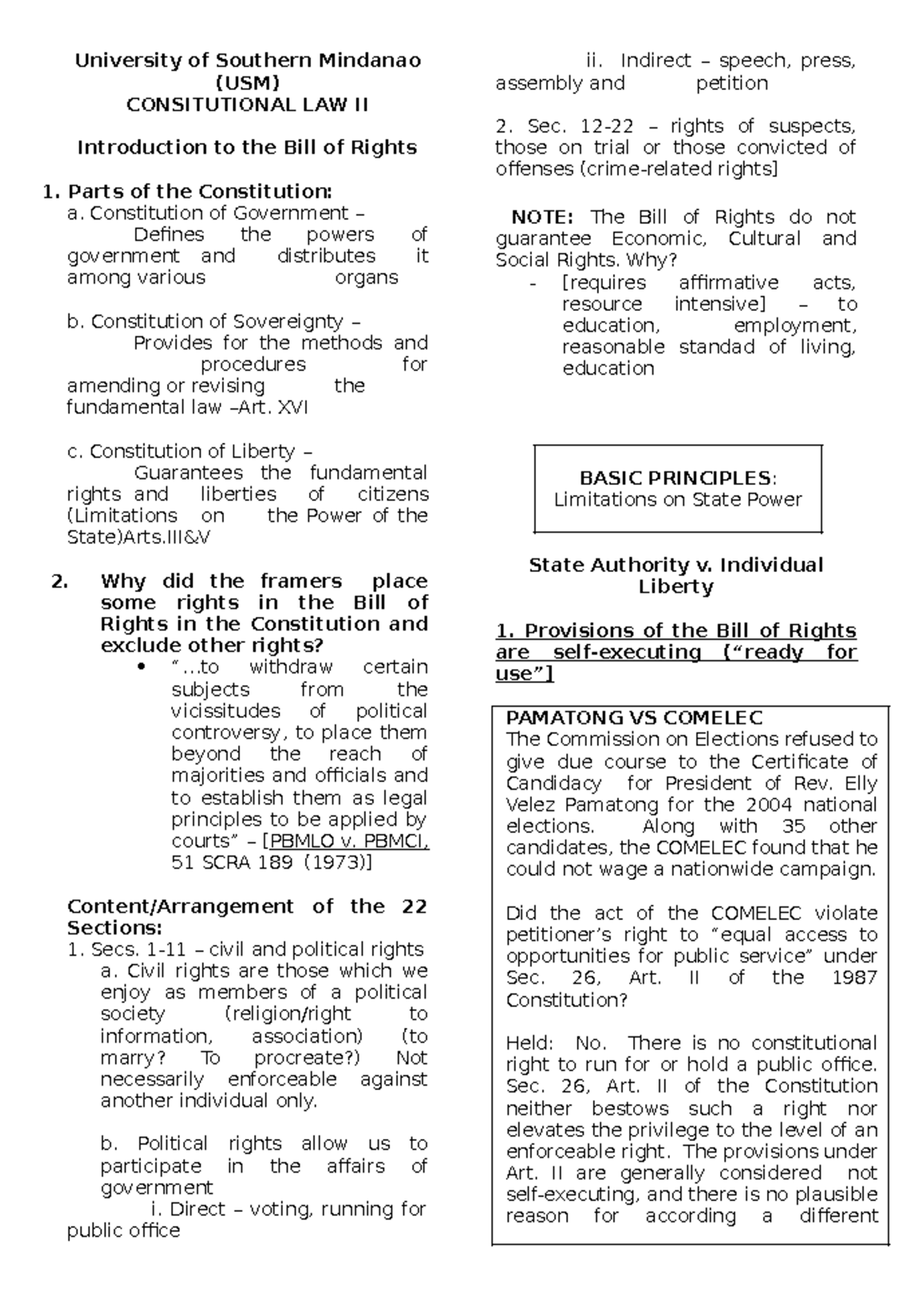 Constitutional Law II Reviewer – Bill of Rights Focus (CJ 101) - Studocu