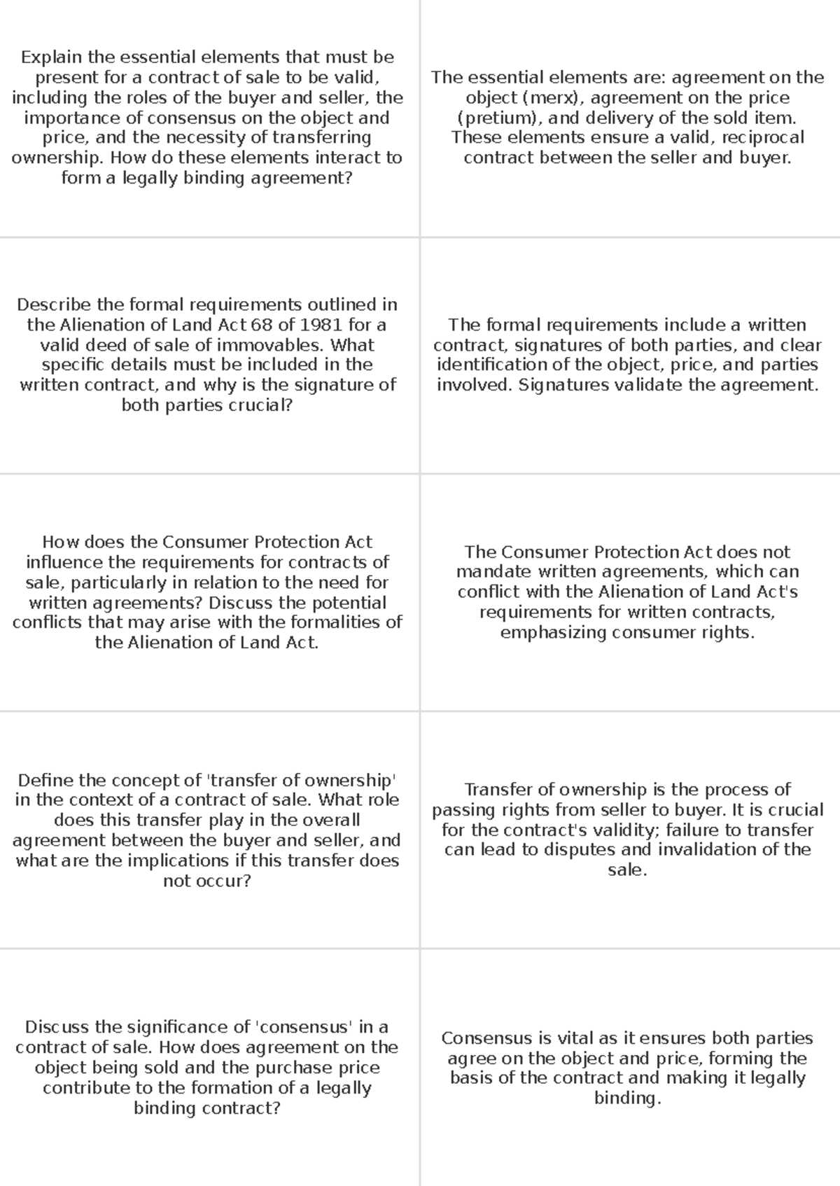 Essential Elements of Sale Contracts SU1 Flashcards - Studocu