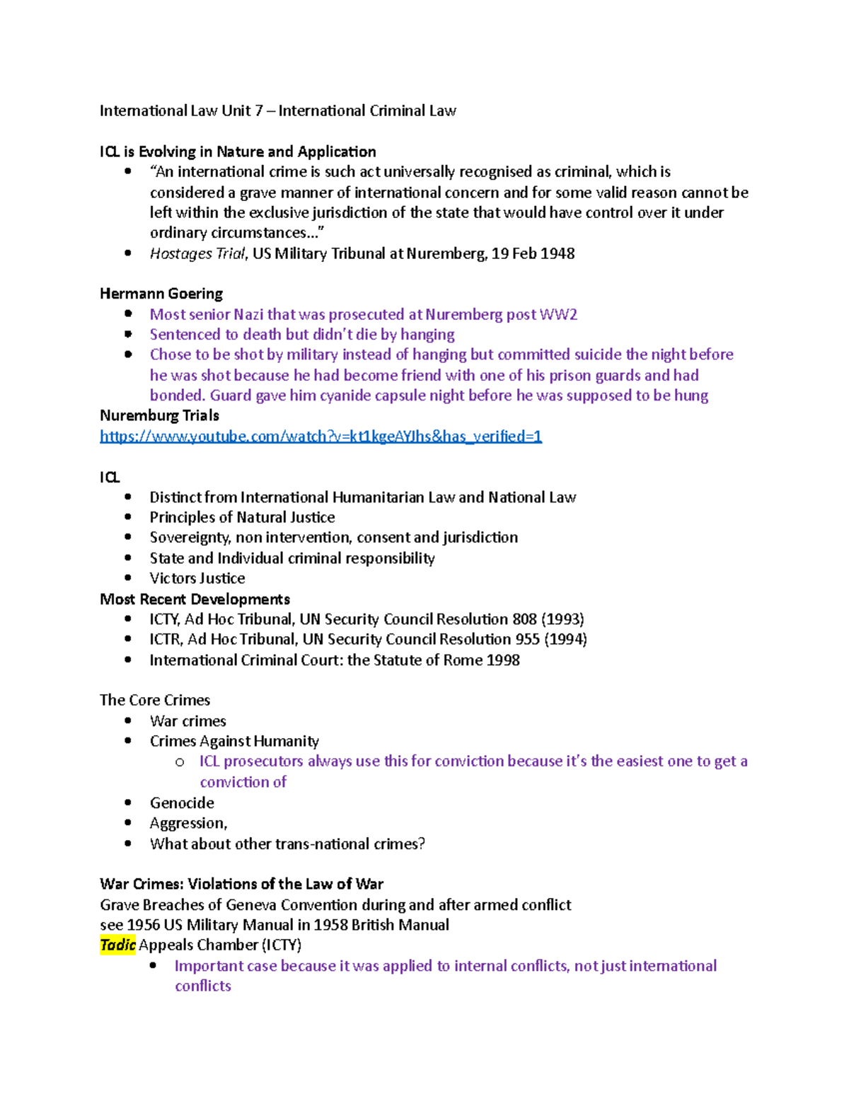 International Law Unit 7 Lecture Notes Year 21-22 - International Law ...