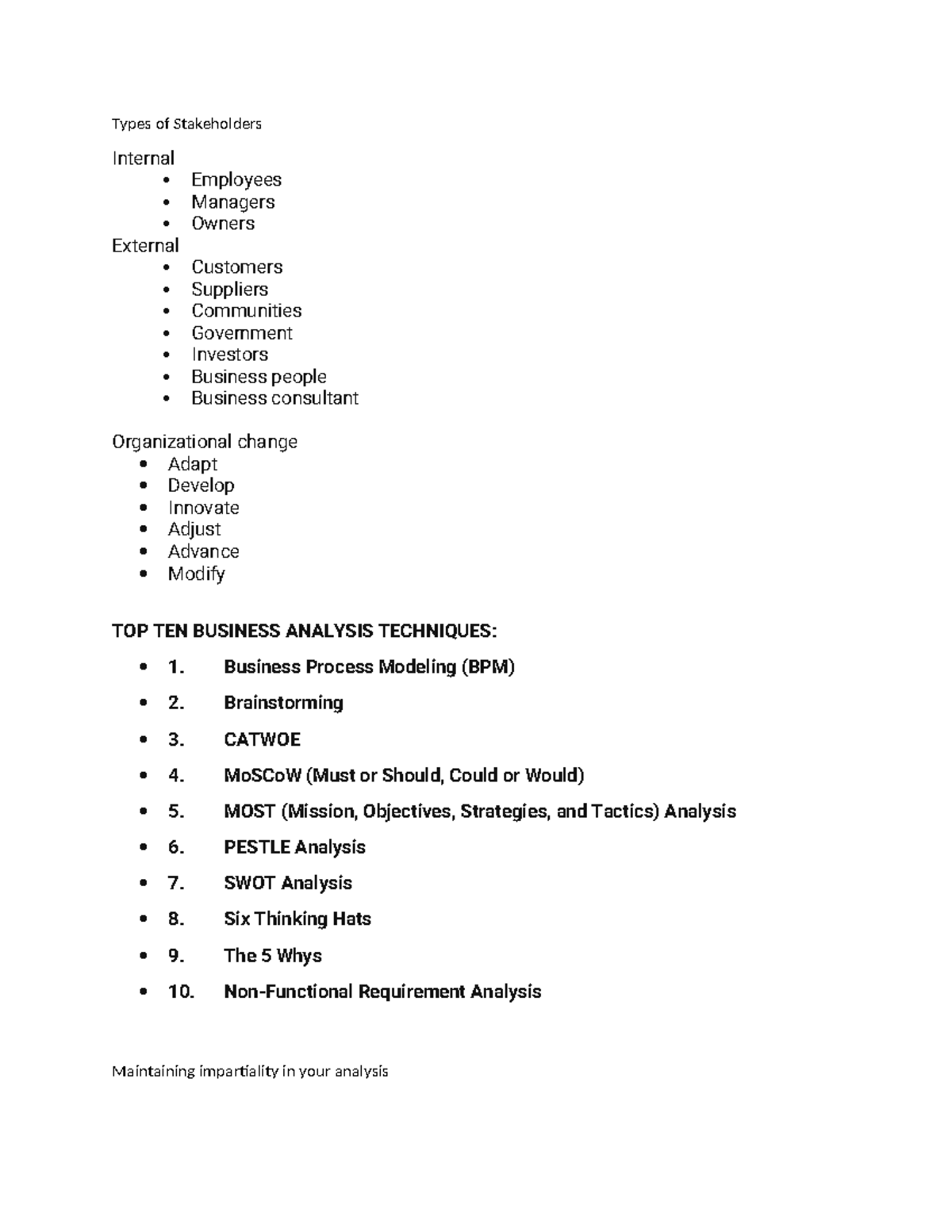 BA NQF 6 - Key Stakeholder Analysis & Business Techniques Notes - Studocu