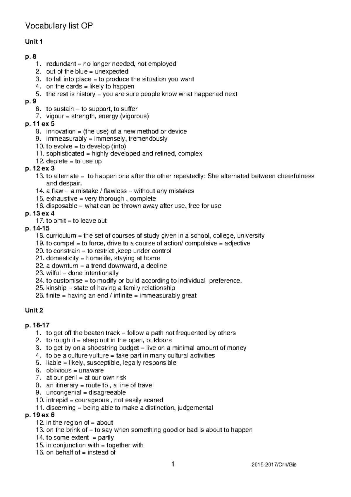 Vocabulary List OP: Essential Terms and Phrases for Units 1-14 ...