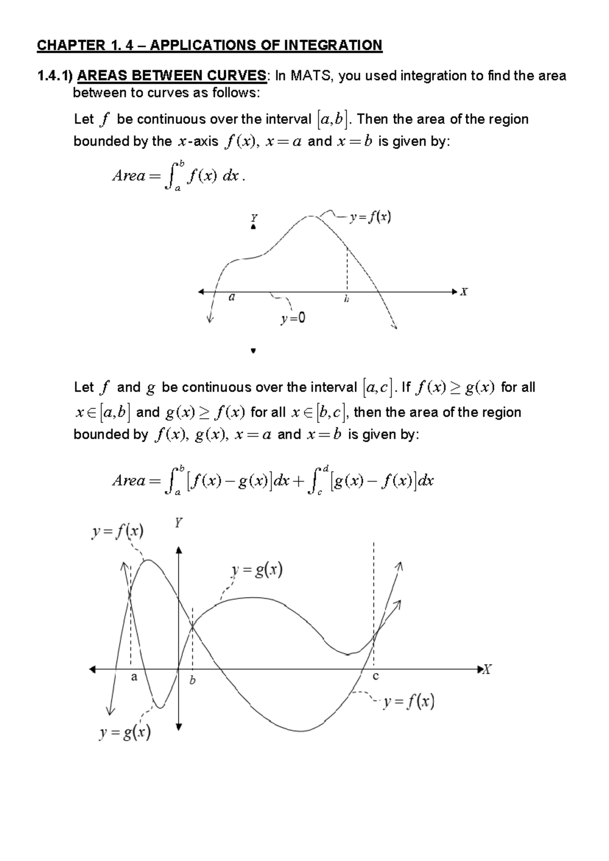 MATH 101: Chapter 1 - Applications of Integration Notes - Studocu