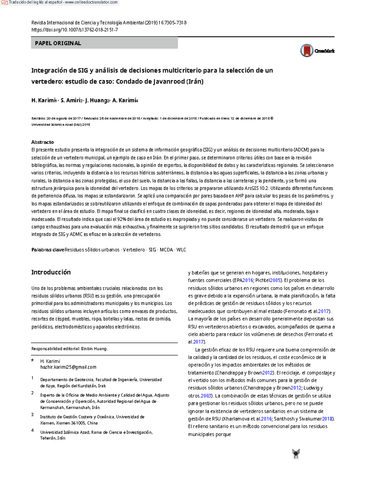 Integración de SIG y MCDA para la Selección de Vertederos en Javanrood ...