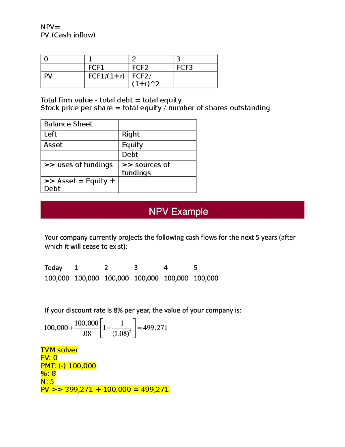 FIN 2303-013: NPV and Cash Flow Analysis Notes - Studocu