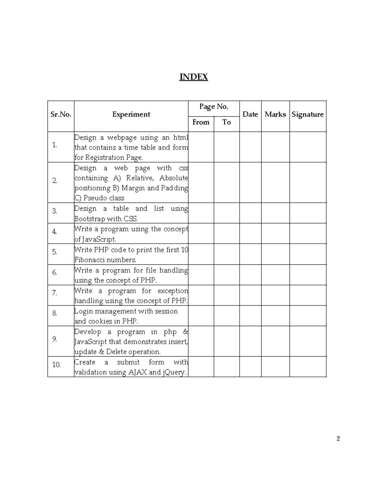 WEB Programming LAB Manual: Exercises and Projects Overview - Studocu
