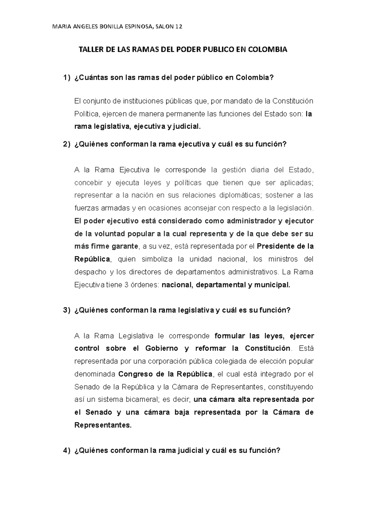 Taller sobre las Ramas del Poder Público en Colombia: Estructura y ...