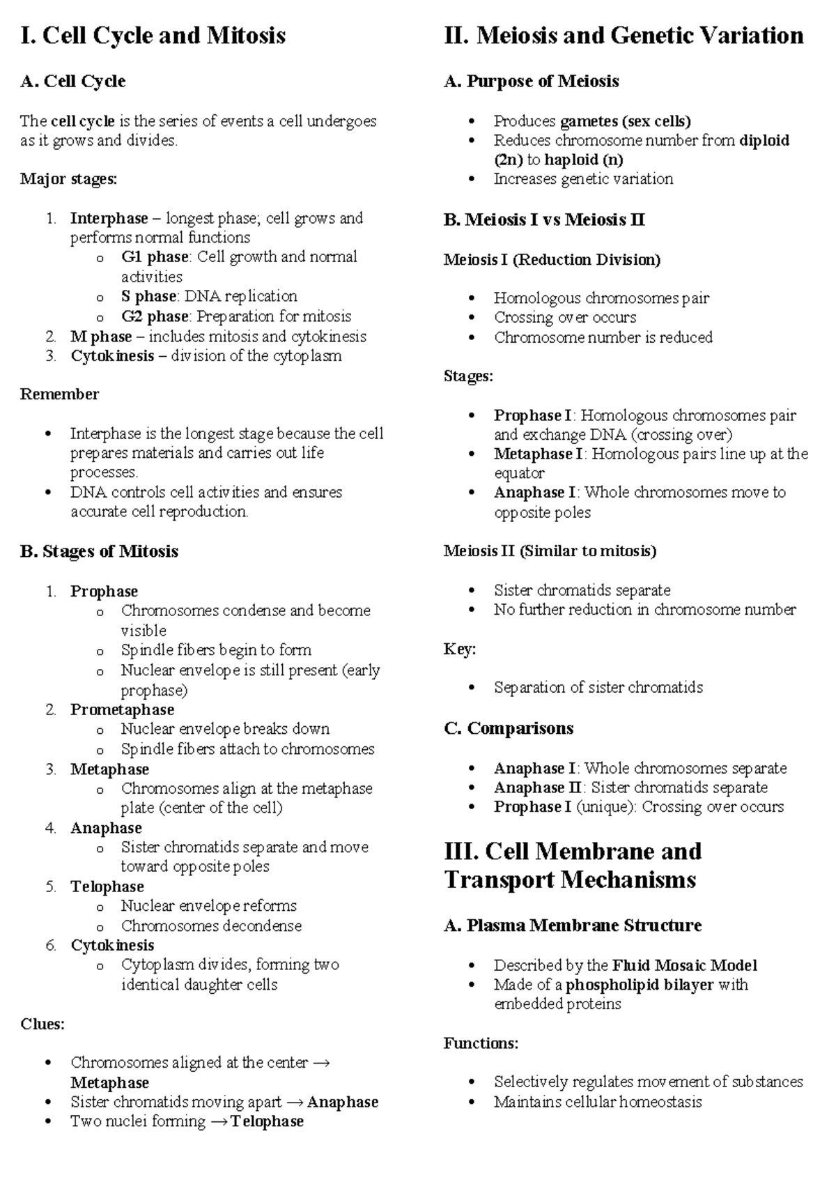Gen Bio 1 Midterm Review: Cell Cycle, Mitosis & Meiosis - Studocu