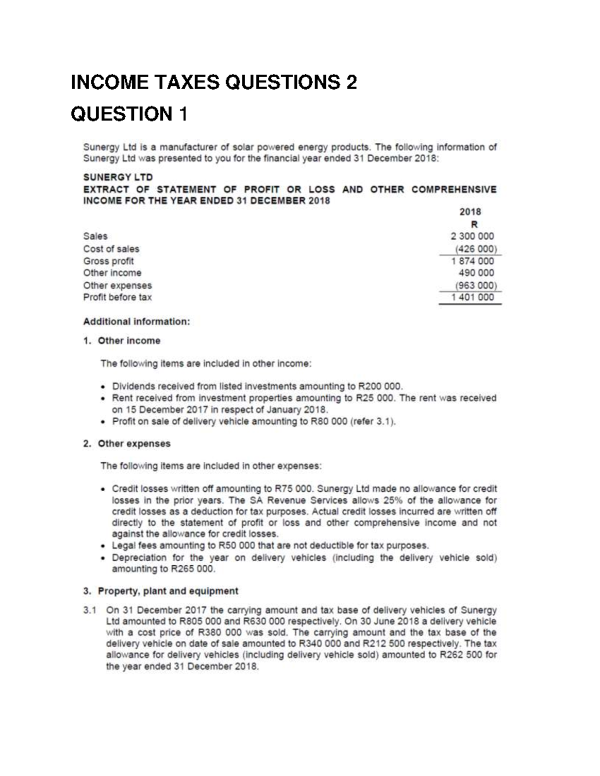 Income Taxes Questions: Sunergy Ltd & OilTex Ltd Analysis - Studocu