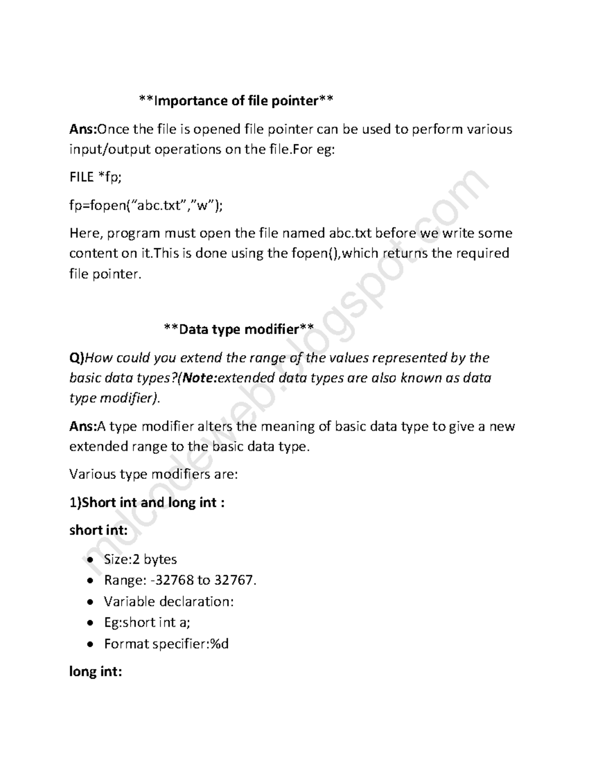 Data type modifiers and Importance of file pointer - Importance of file ...