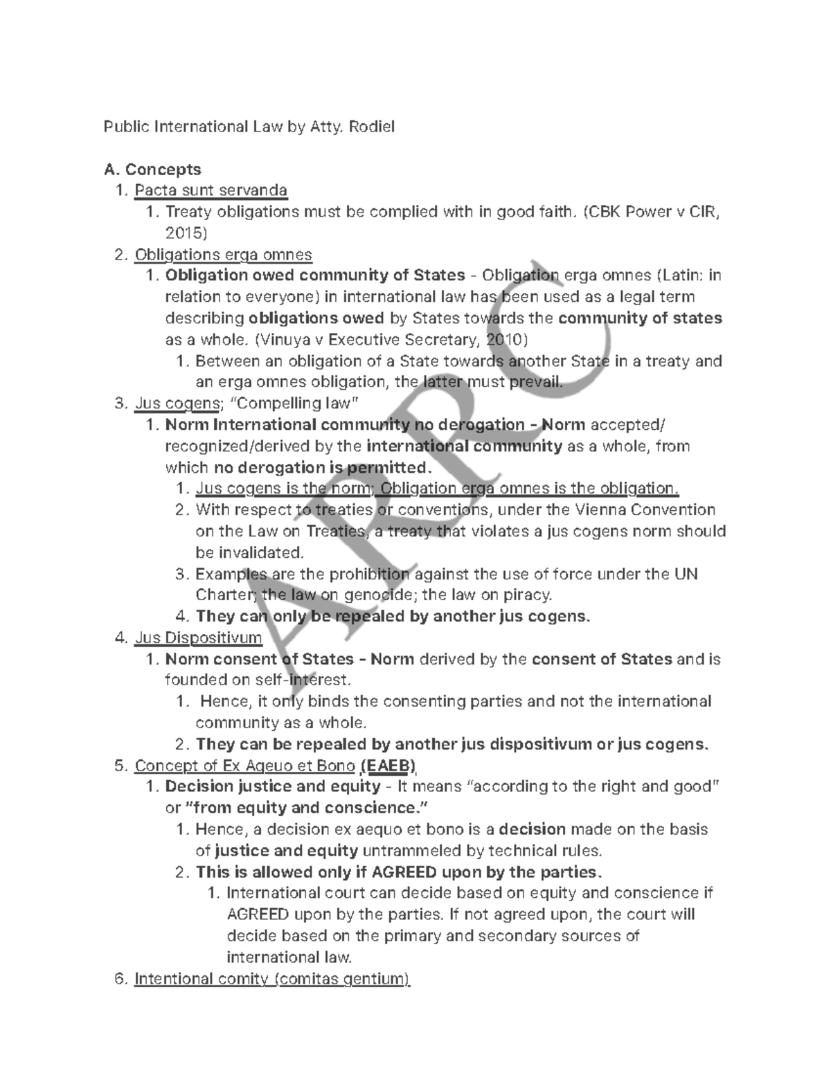 Public International Law Concepts Overview (PIL 101) - Studocu