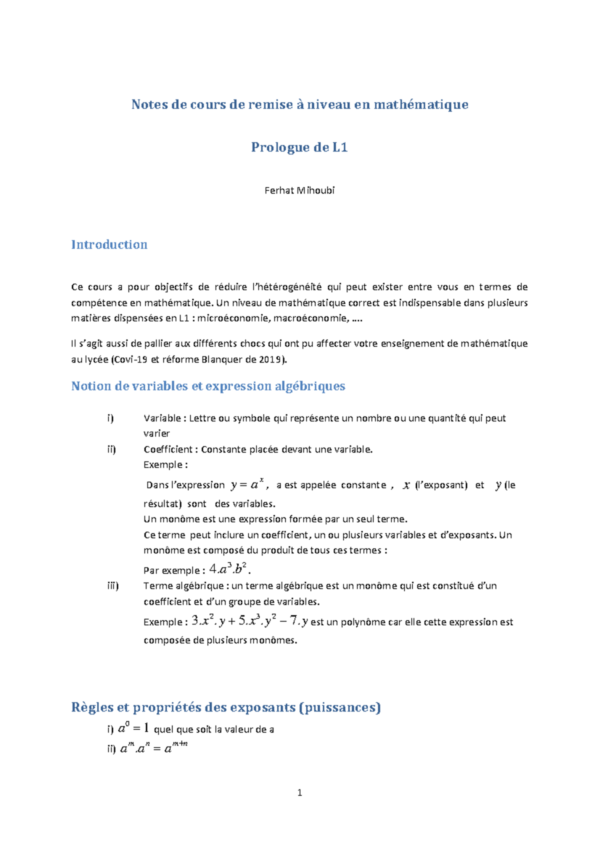 Maths Remise à Niveau L1 Notes de Cours et Exercices Studocu — free download