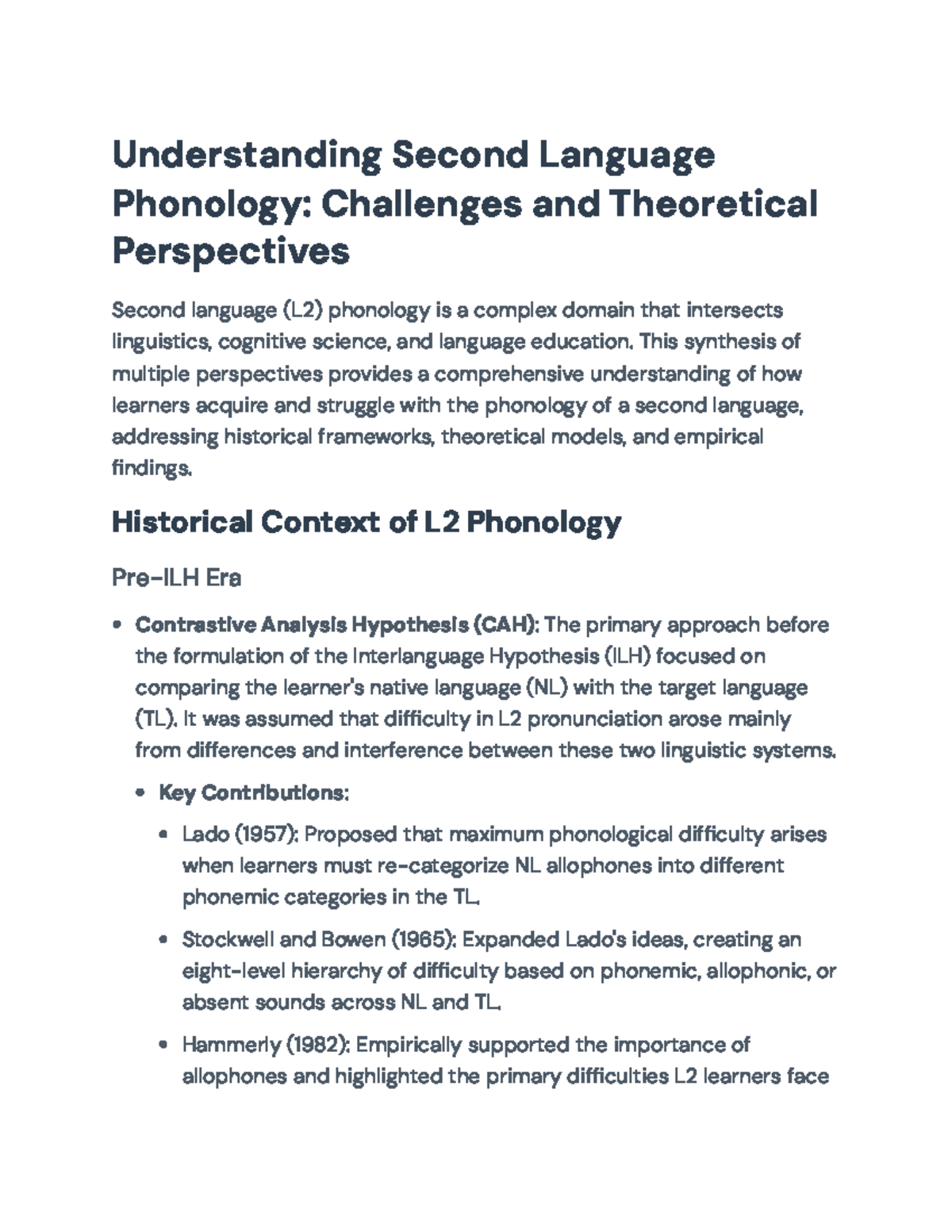 Understanding L2 Phonology: Challenges and Theoretical Perspectives ...