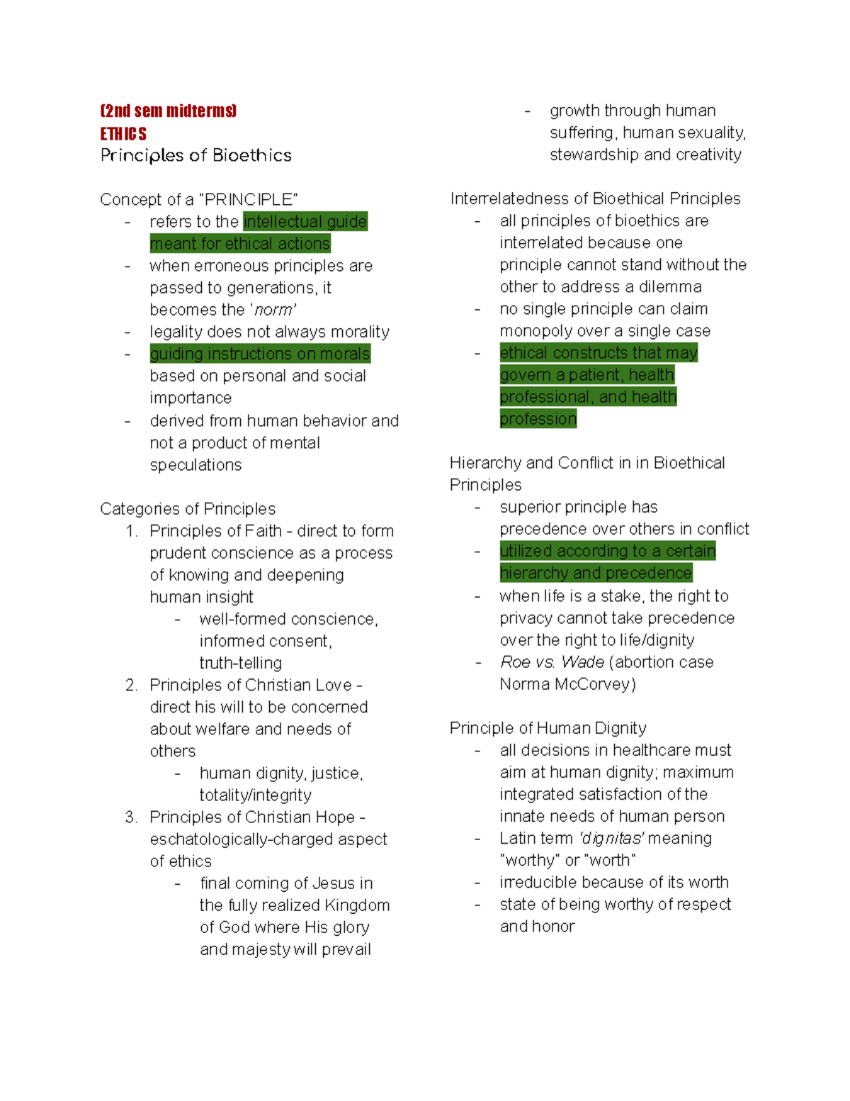 (2nd Sem Midterms) ETHICS: Key Principles of Bioethics Explained - Studocu