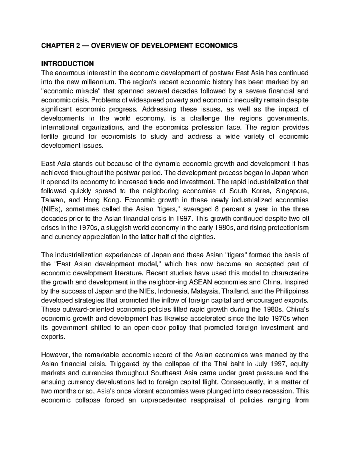 CH - Chapter 2 - 4 - CHAPTER 2 4 OVERVIEW OF DEVELOPMENT ECONOMICS ...
