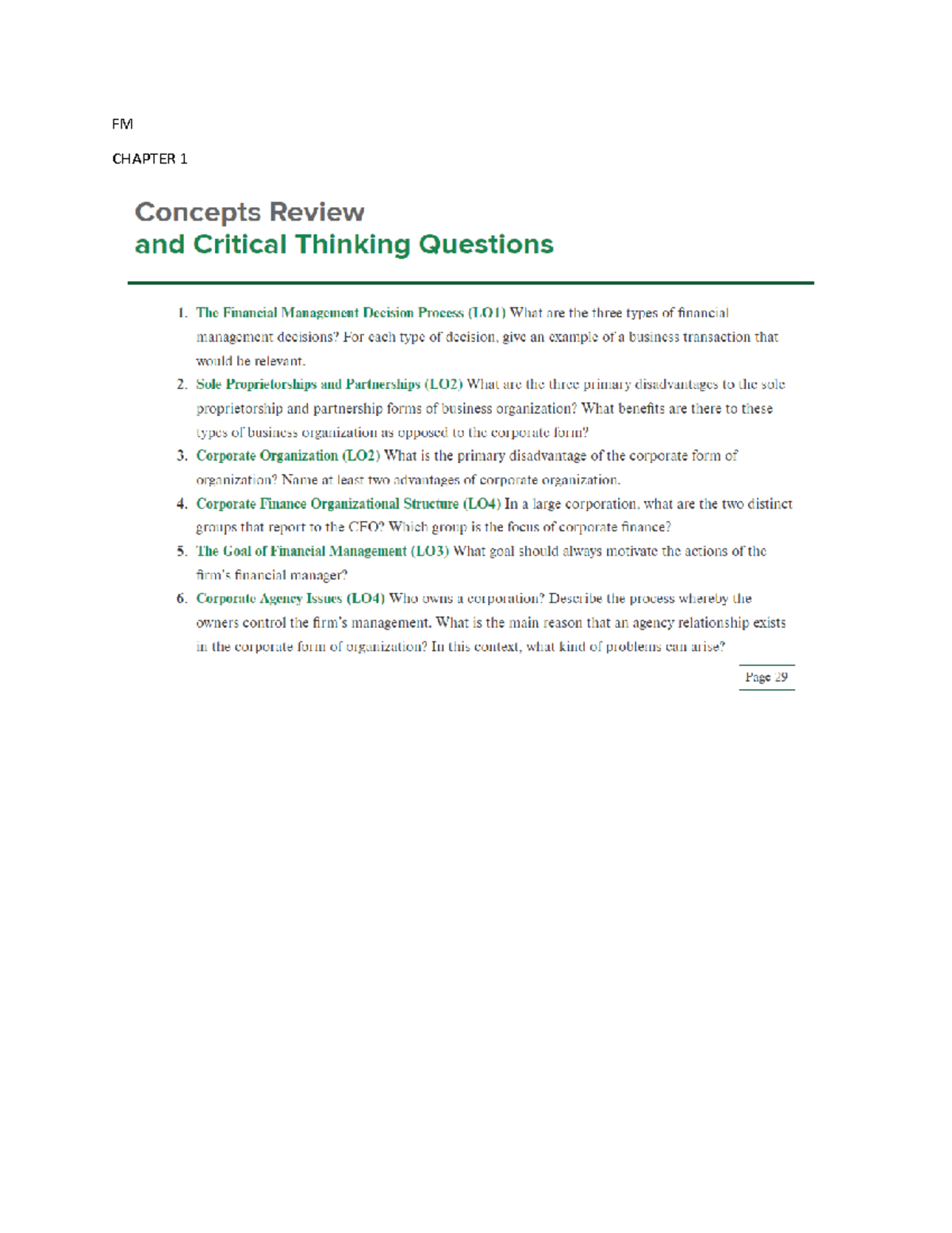 FM - Chapter 1 Study Questions and Answers - Studocu