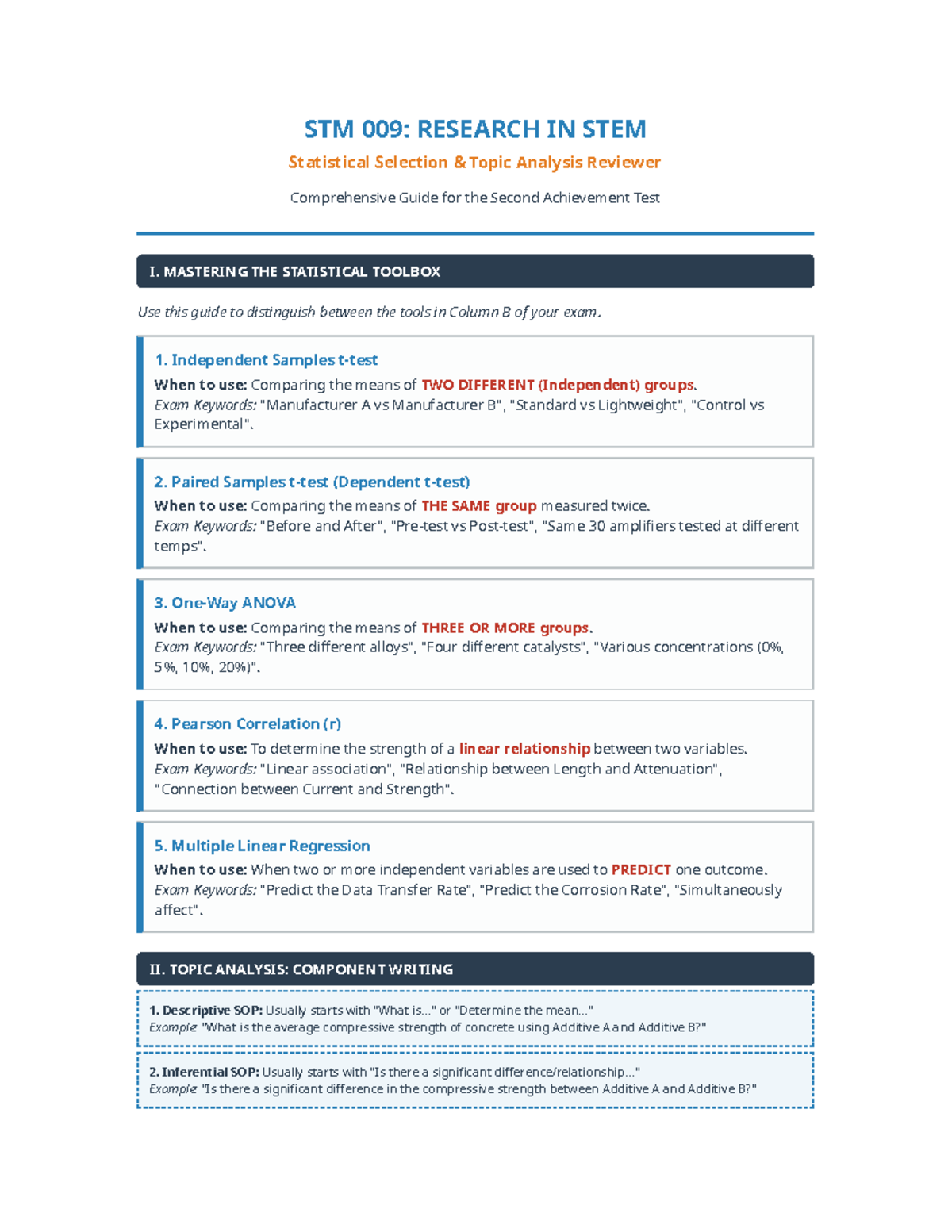 STM 009: Comprehensive Guide for Statistical Tools in STEM Research ...