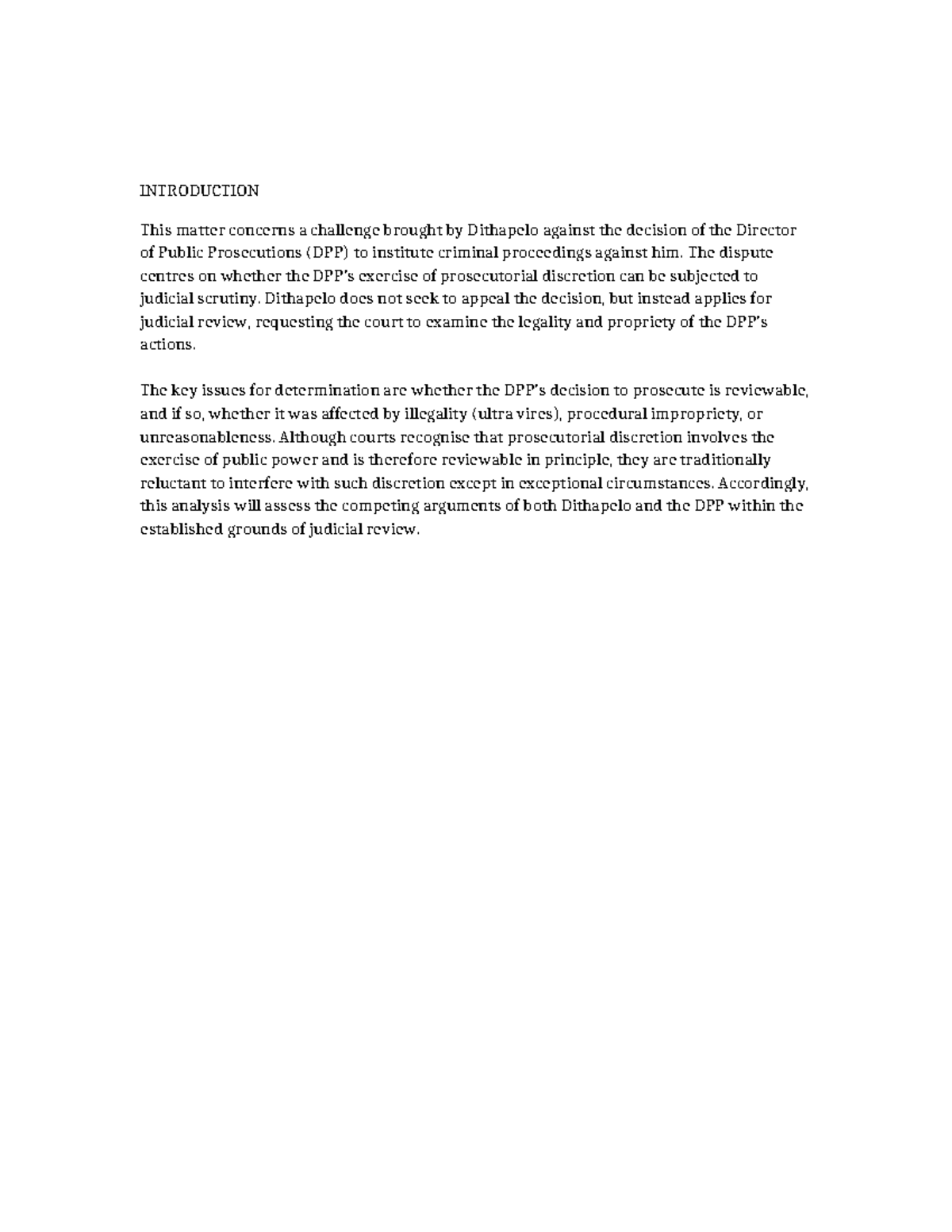 Judicial Review Analysis: Dithapelo vs. DPP Decision - Studocu