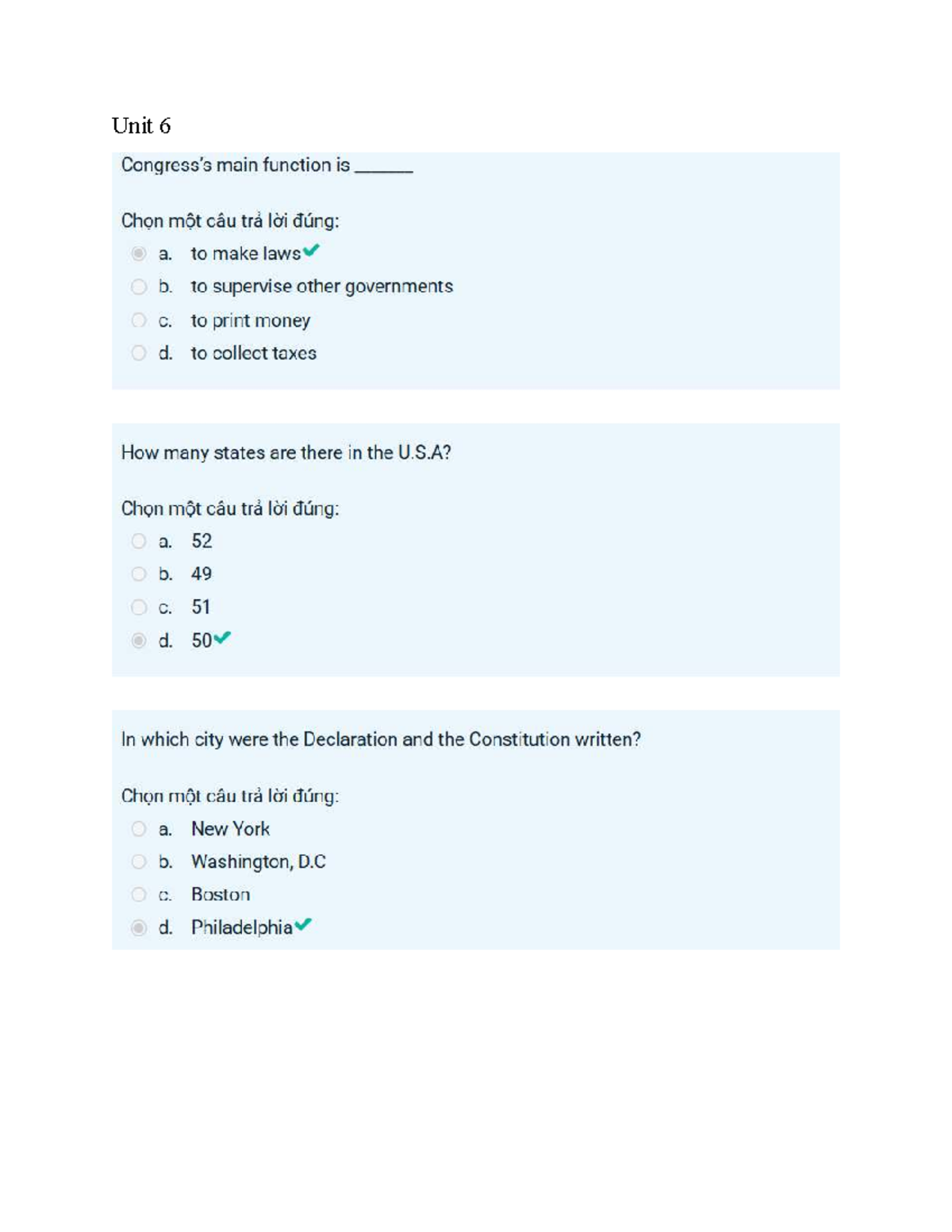 Test Unit 6: Văn Hóa Anh Mỹ - Quiz on U.S. Government and History - Studocu