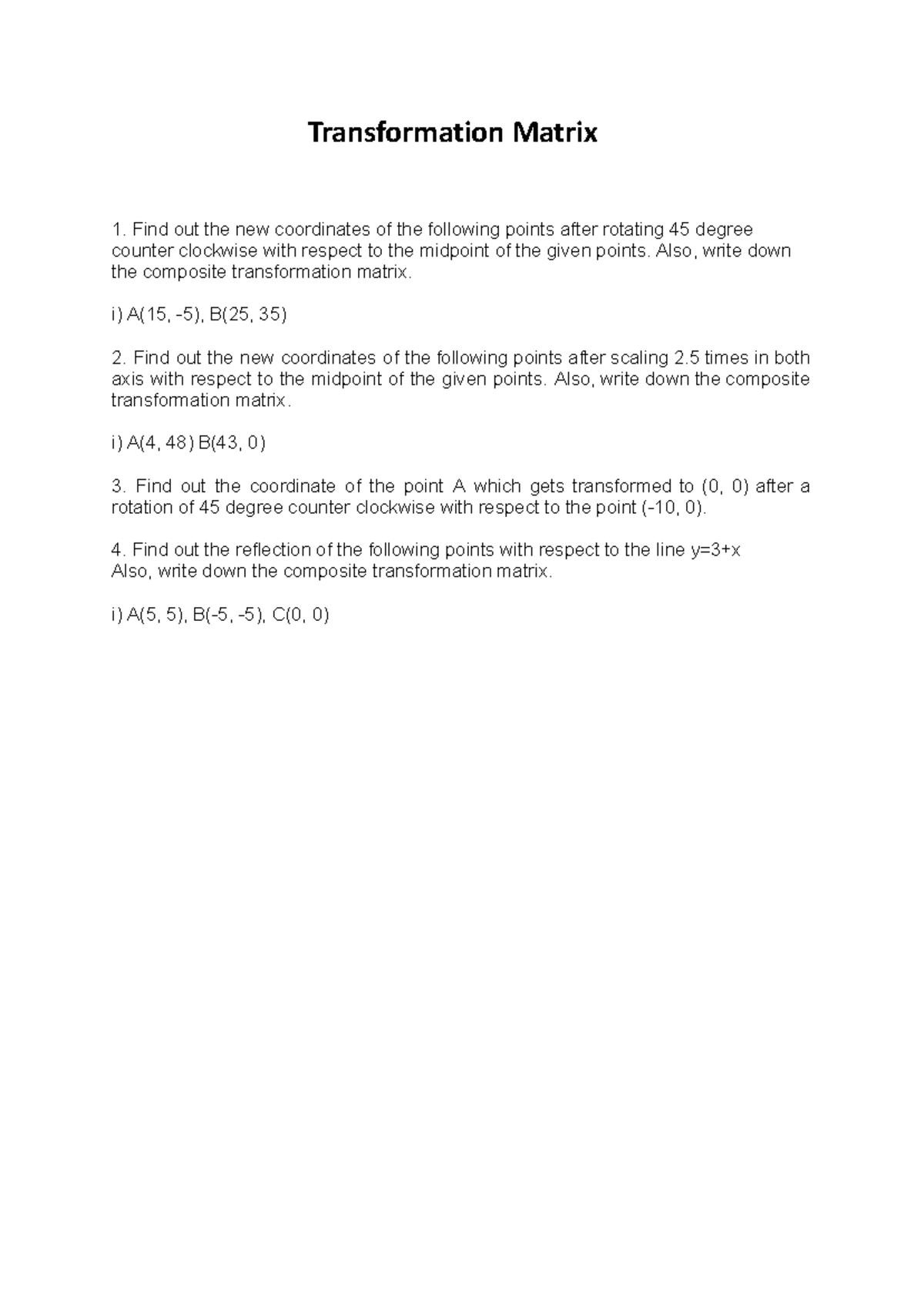Transformation Matrix Practice Problem: Rotation, Scaling, Reflection ...