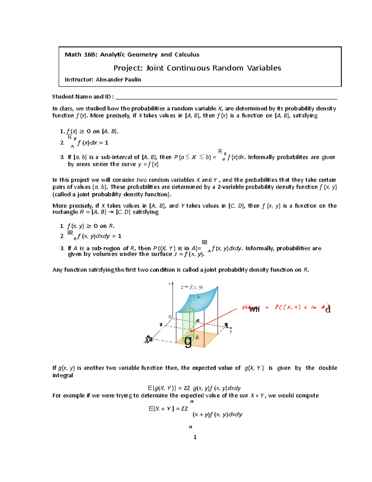Math 16B: Project on Joint Continuous Random Variables Analysis ...