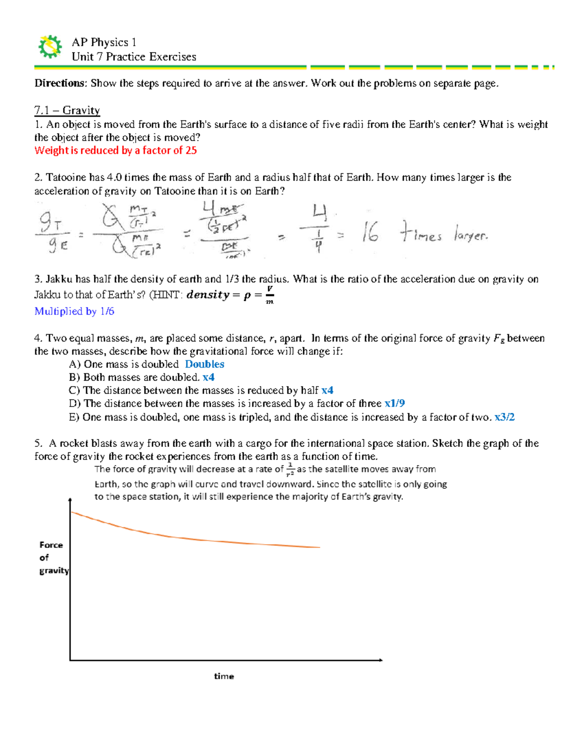 AP Physics 1 Unit 7 Practice Exercises & Solutions - Studocu
