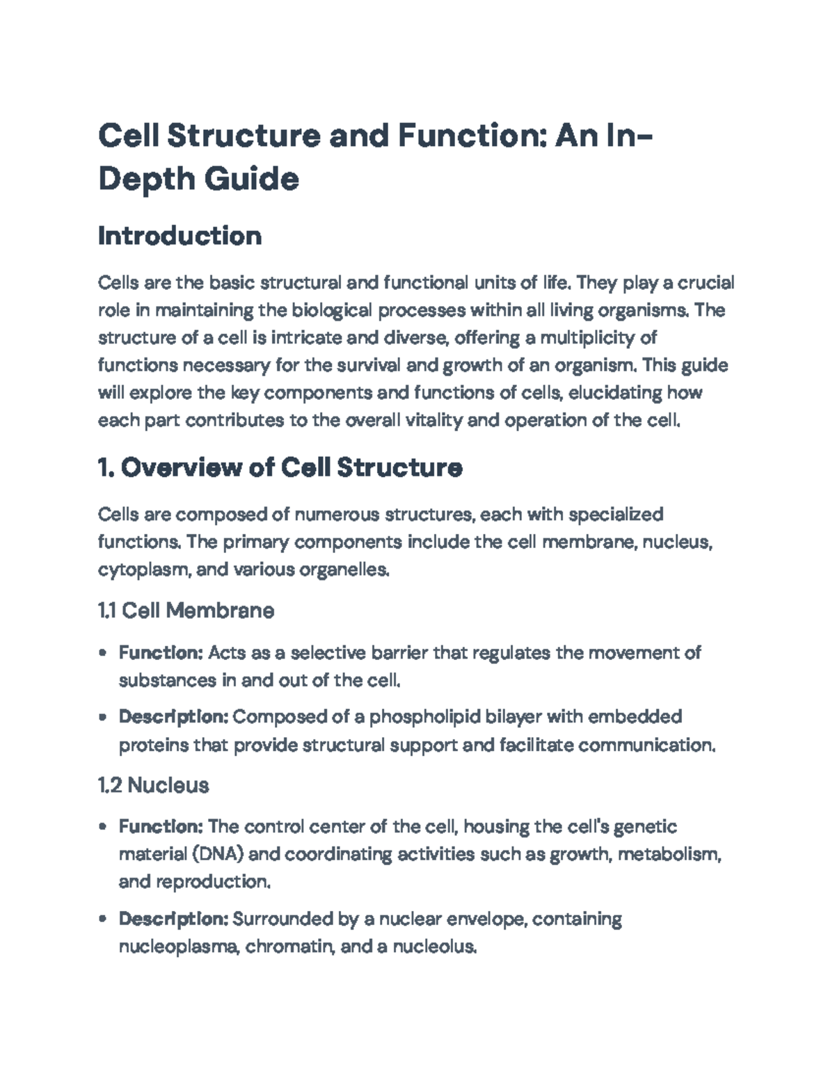 Cell Structure and Function: A Comprehensive Overview for BIO101 - Cell ...