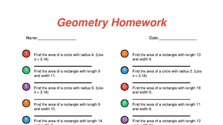 Geometry Homework 1: Area Calculations for Circles & Rectangles - Studocu