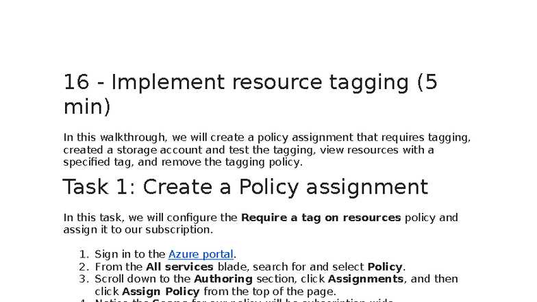 Lab 16: Implementing Resource Tagging in Azure (5 min Walkthrough ...