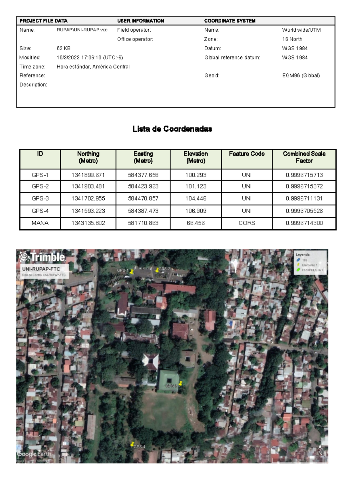 Lista de Coordenadas y Ajuste de Red UNI-Rupap-FTC - Studocu