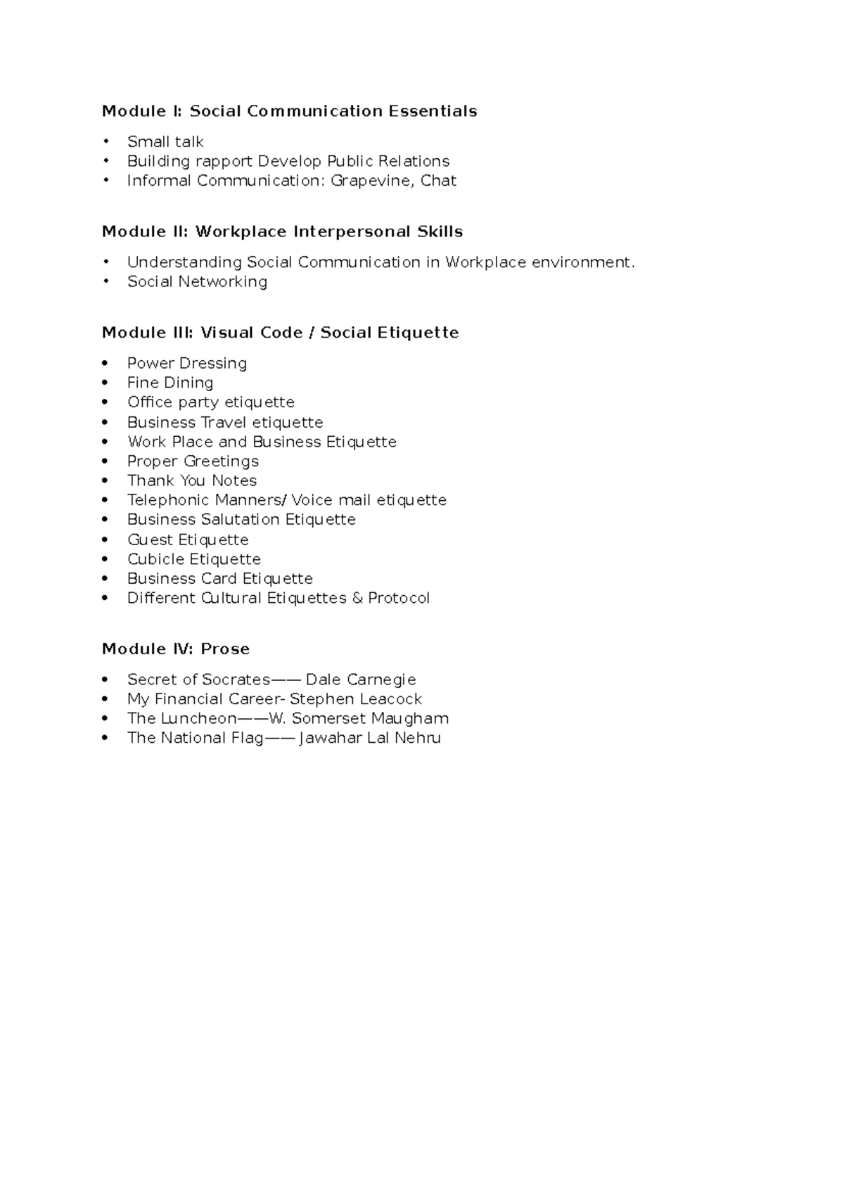 Social communiation syllabus - Module I: Social Communication ...