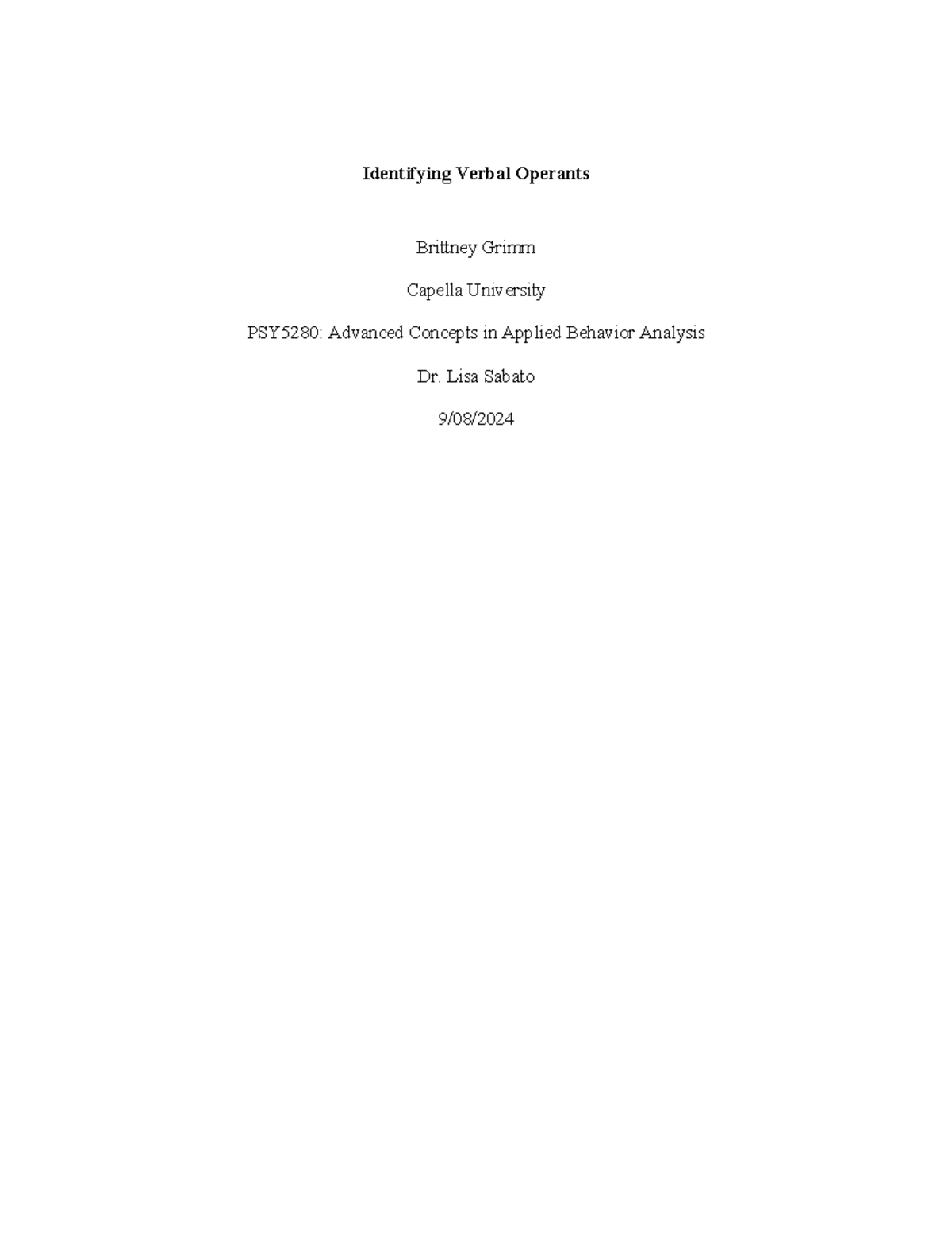 PSY5280: Identifying and Understanding Verbal Operants in ABA - Studocu